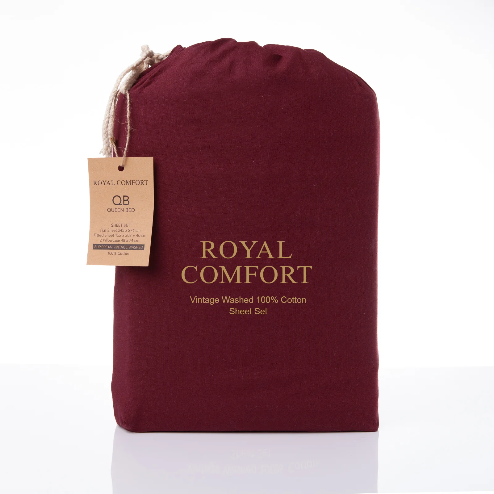 Royal Comfort Vintage Washed 100 % Cotton Sheet Set Single - Mulled Wine - Image 7