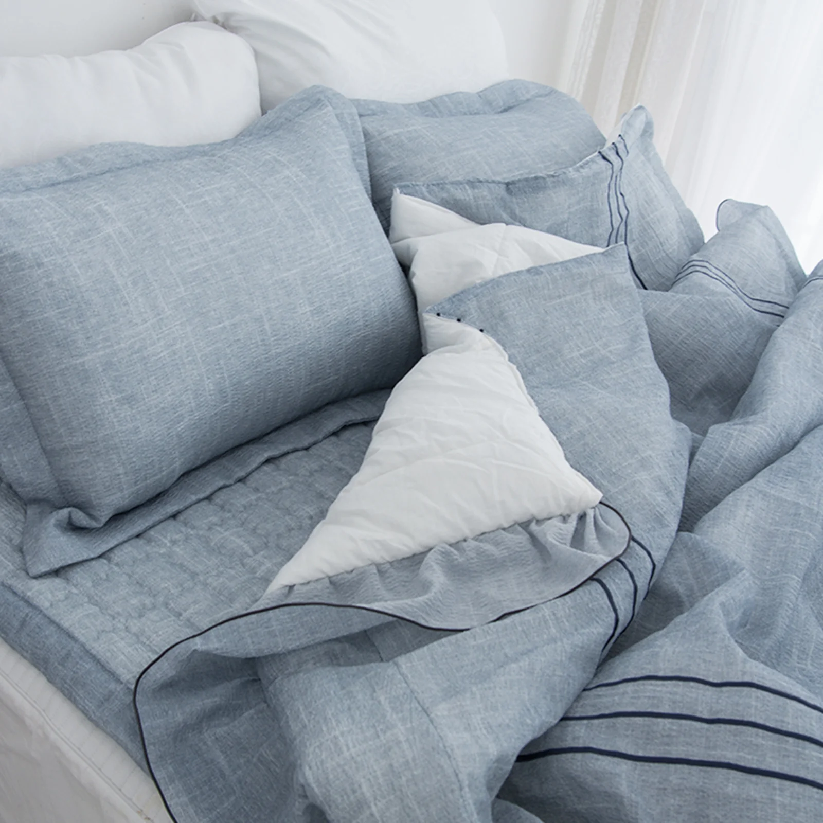 Saesom Flua Snow Comforter Set Double Cool Quilt Bedspread BLUE - Image 3