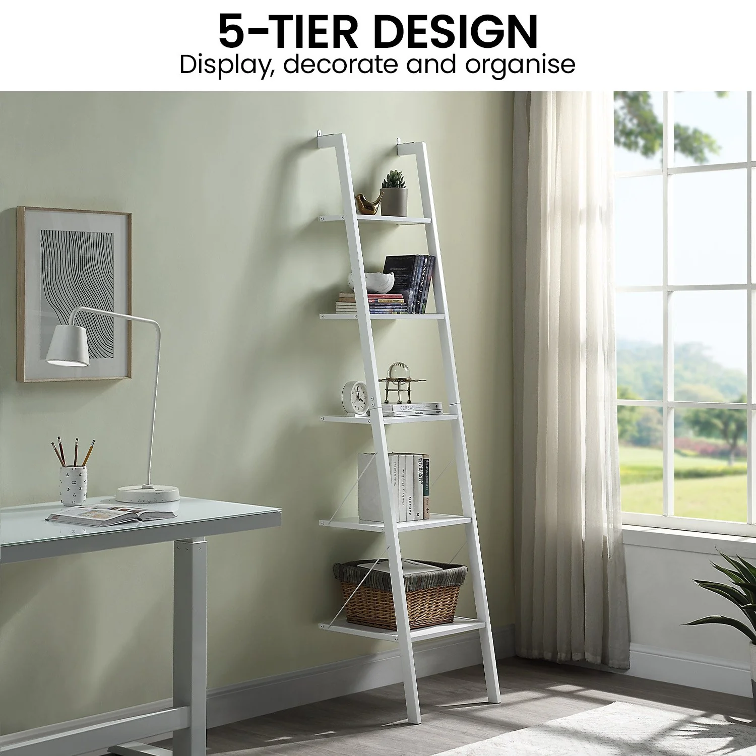 Sarantino Amelia 5-Tier Ladder Shelf in White - Image 10