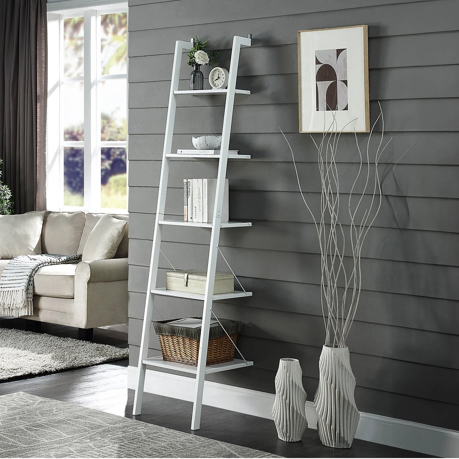 Sarantino Amelia 5-Tier Ladder Shelf in White - Image 7