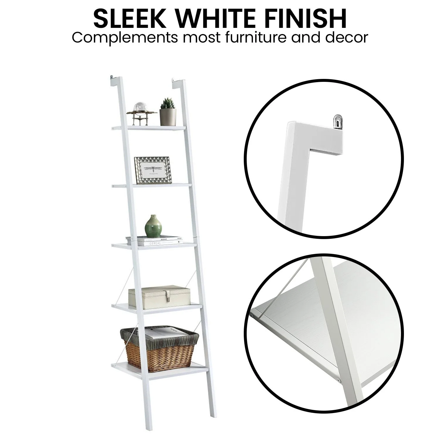 Sarantino Amelia 5-Tier Ladder Shelf in White - Image 9