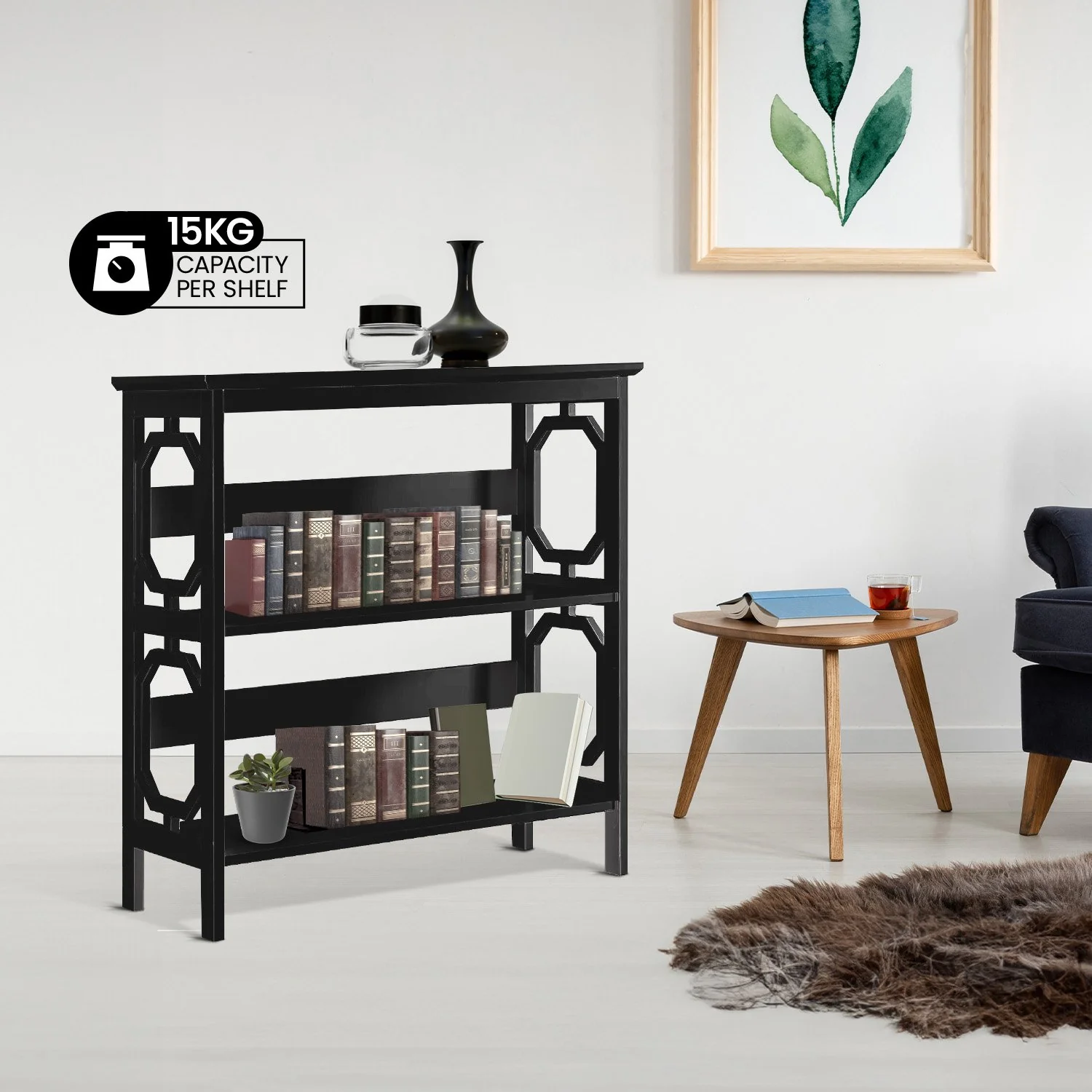 Sarantino Laurel 3-Tier Bookshelf Display Rack in Black - Image 8