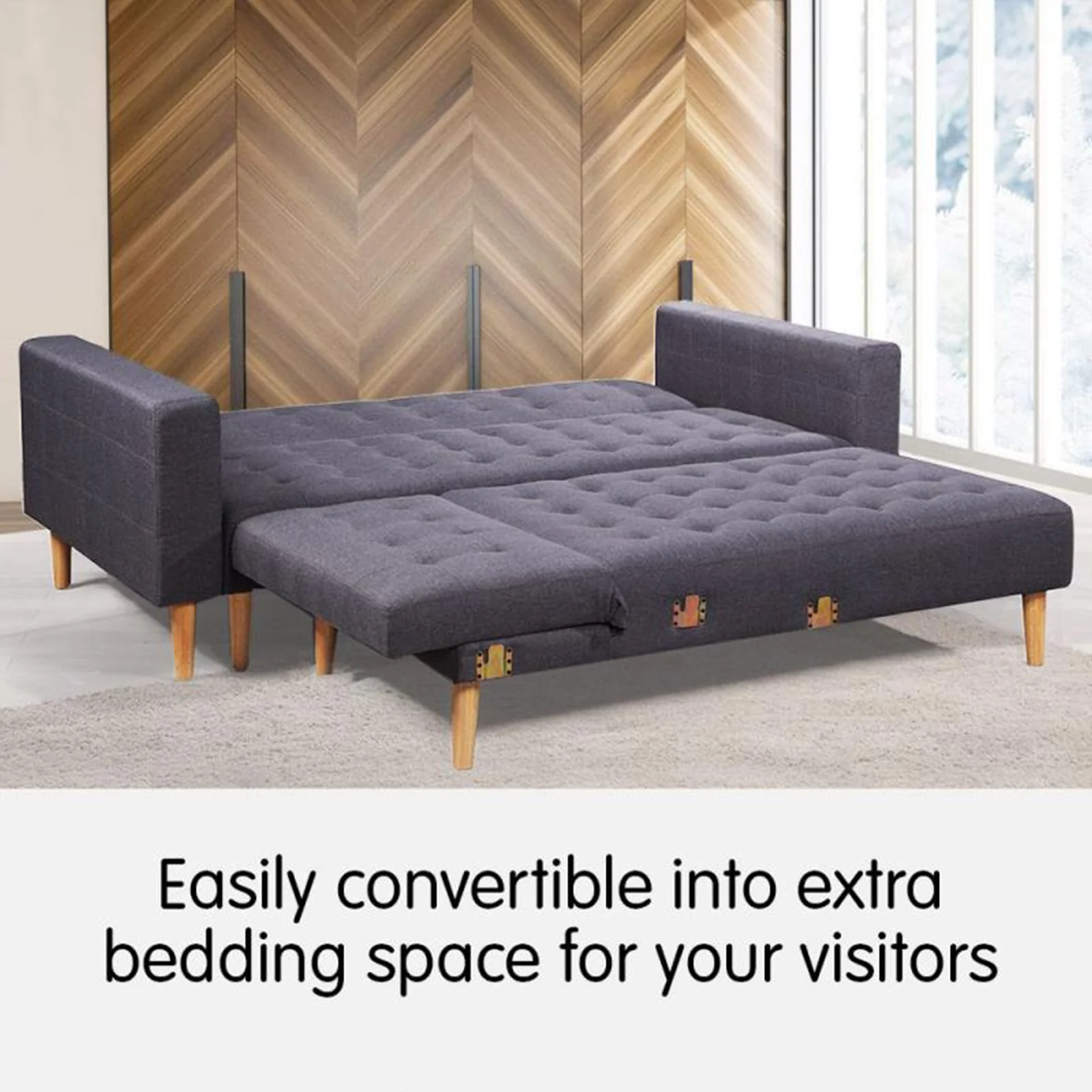 Sarantino Linen Fabric Corner Sofa Bed Couch Lounge With Chaise Furniture - Dark Grey - Image 5