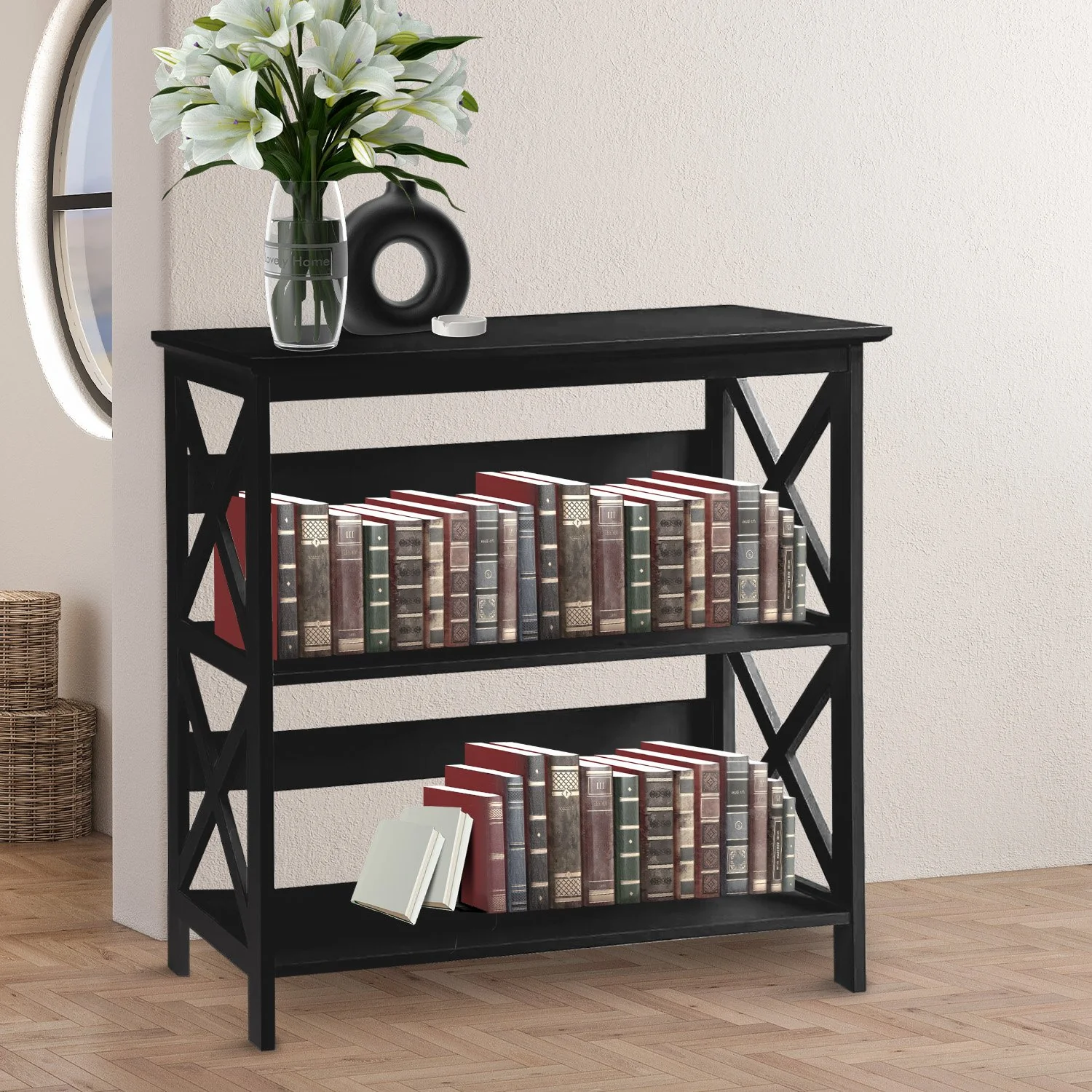 Sarantino Lucas 3-Tier Bookshelf Display Rack in Black - Image 10