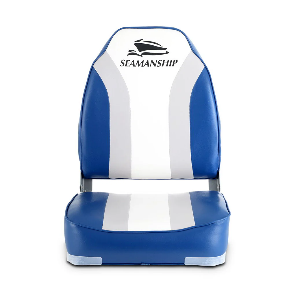 Seamanship 2X Folding Boat Seats Marine Seat Swivel High Back 12cm Padding Blue - Image 3
