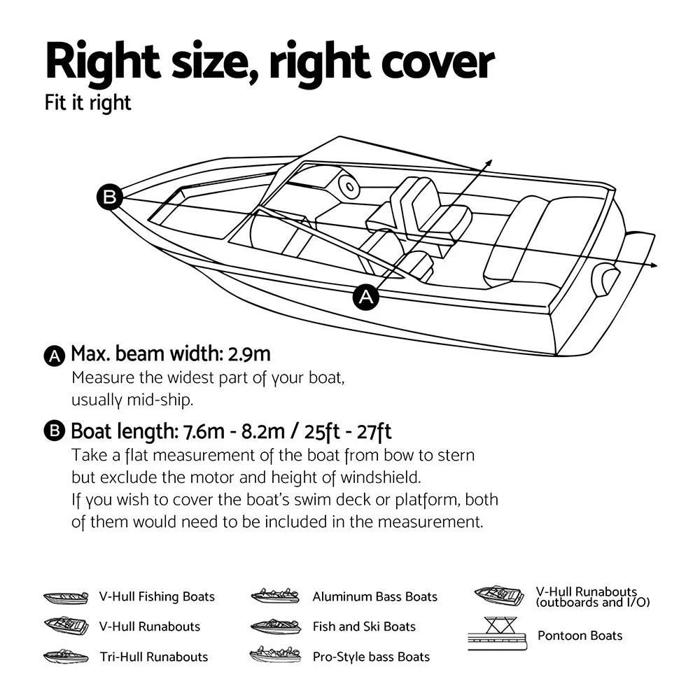 Seamanship Boat Cover 25-27ft Trailerable Jumbo Marine 600D Heavy Duty Black - Image 3