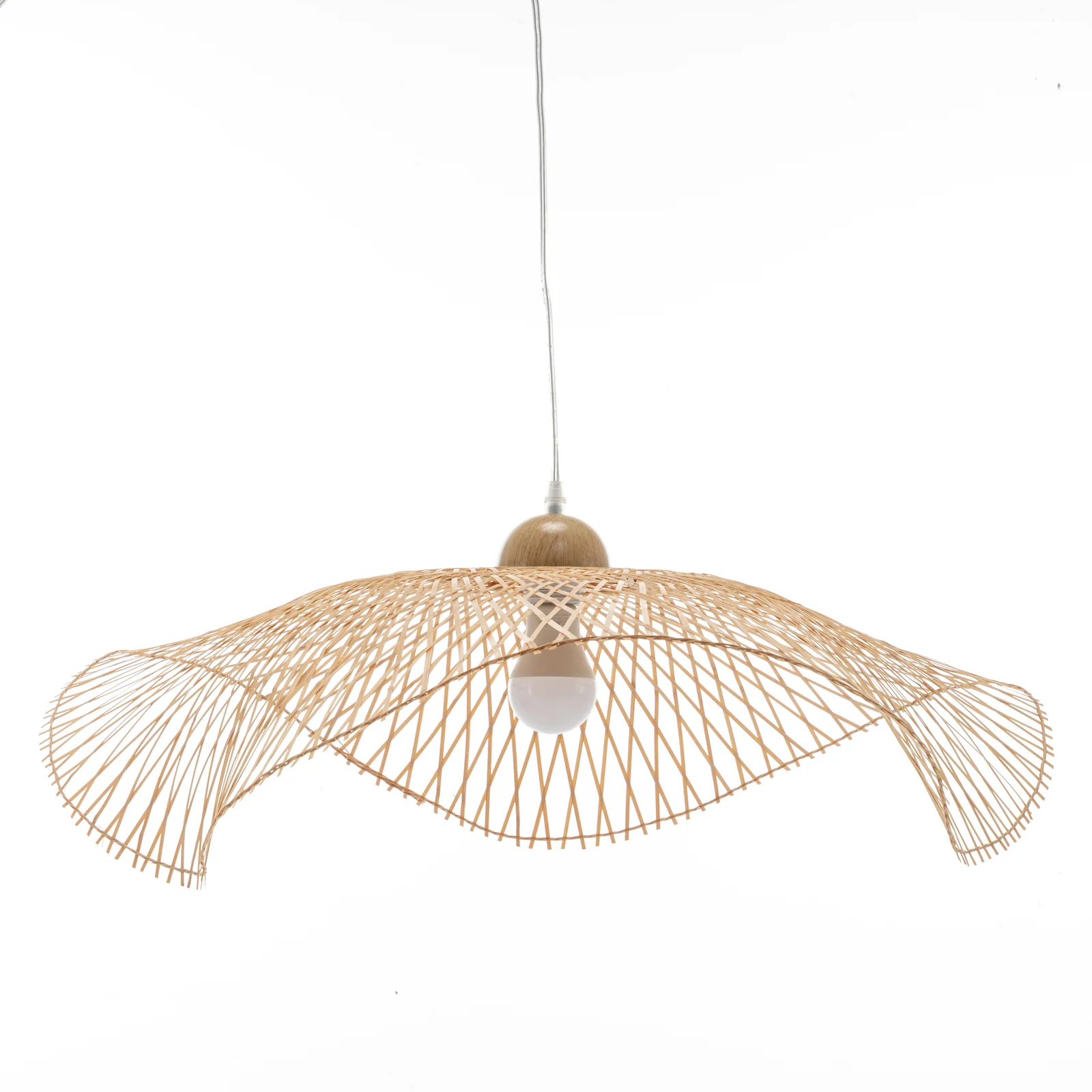 Serene Natural Hand-Woven Bamboo Wave Pendant Lamp Light - Large - Image 2
