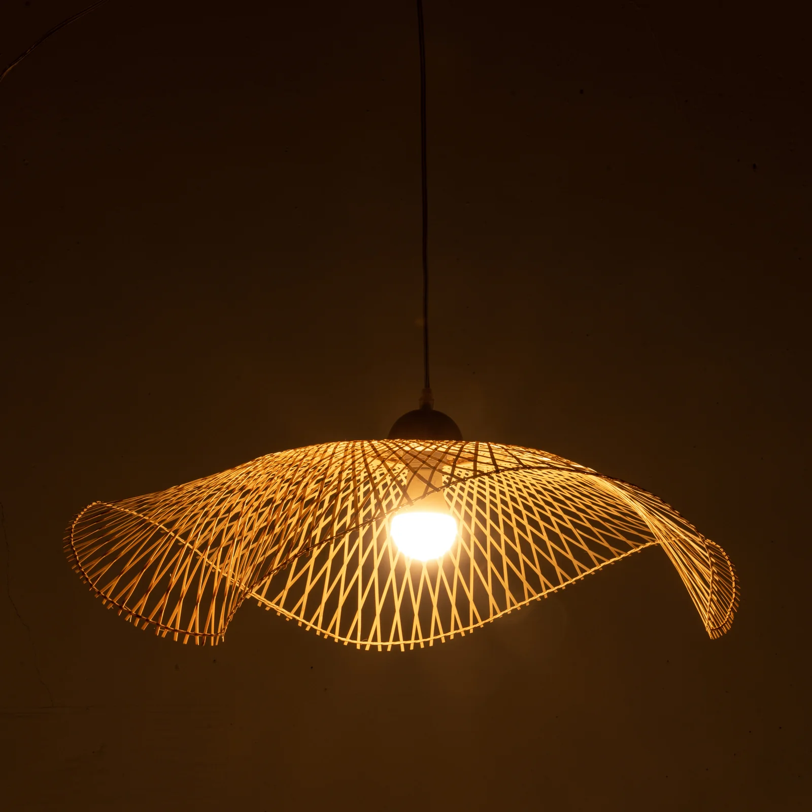 Serene Natural Hand-Woven Bamboo Wave Pendant Lamp Light - Large - Image 3
