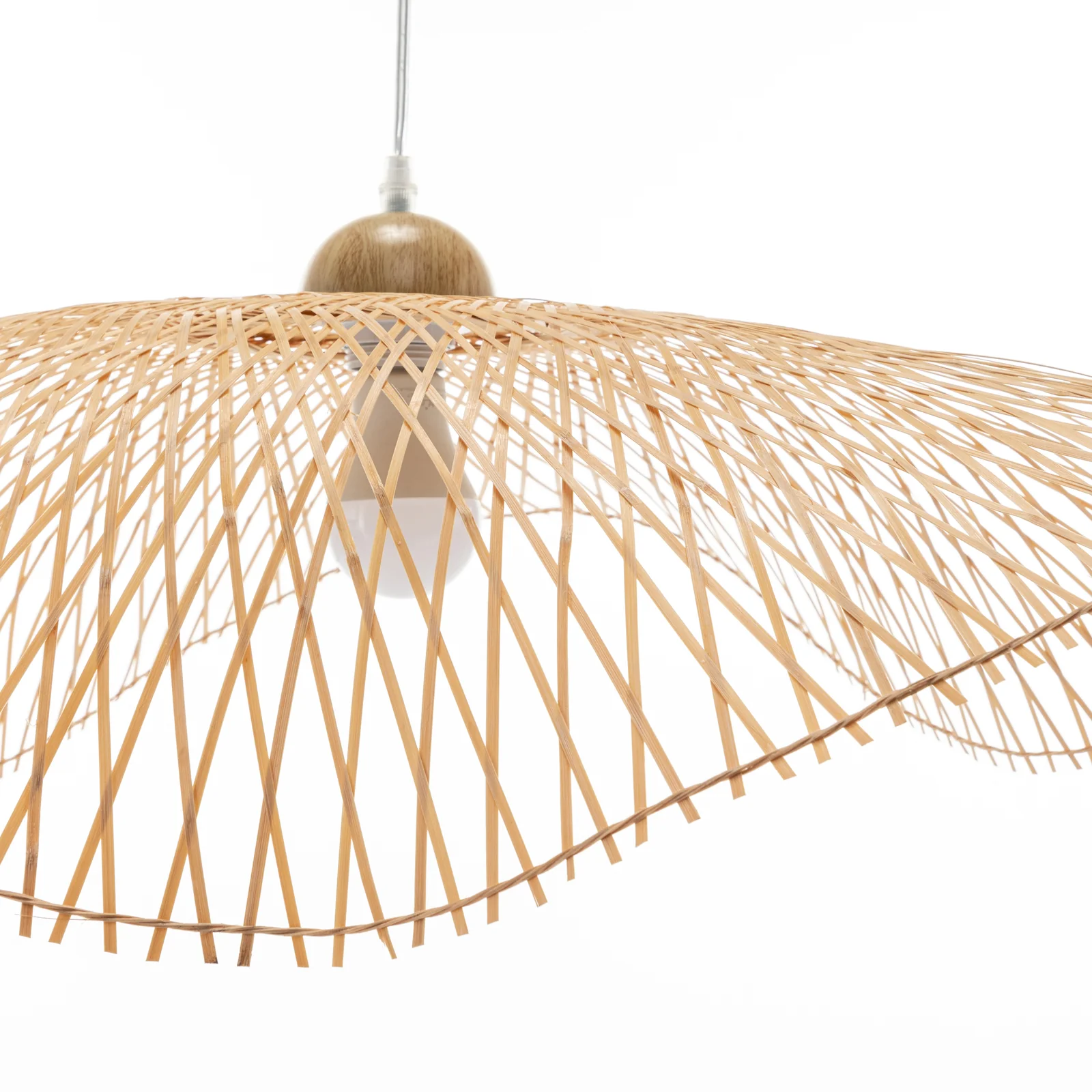 Serene Natural Hand-Woven Bamboo Wave Pendant Lamp Light - Large - Image 5