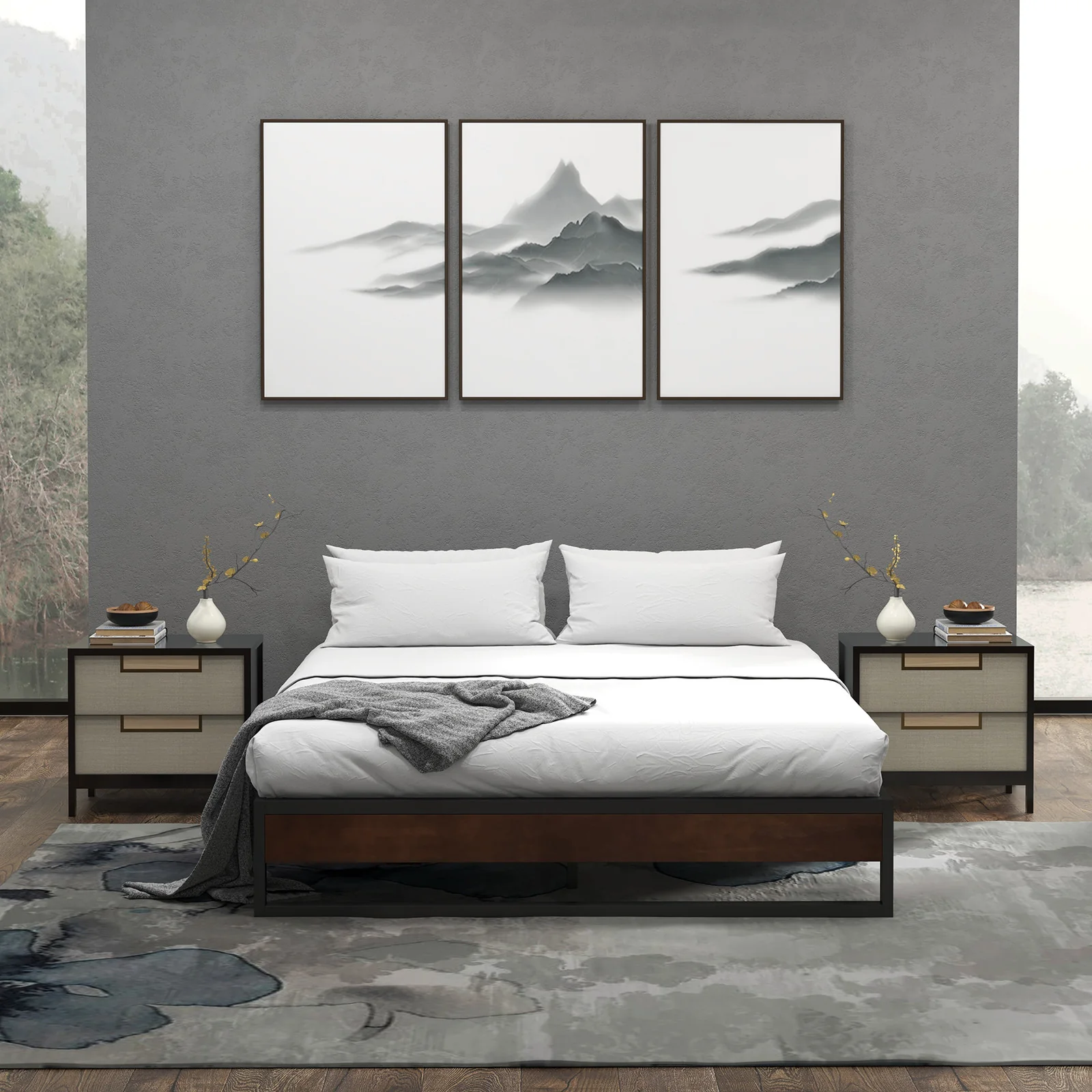 Sorrento Metal and Wood bed base - Double - Image 2