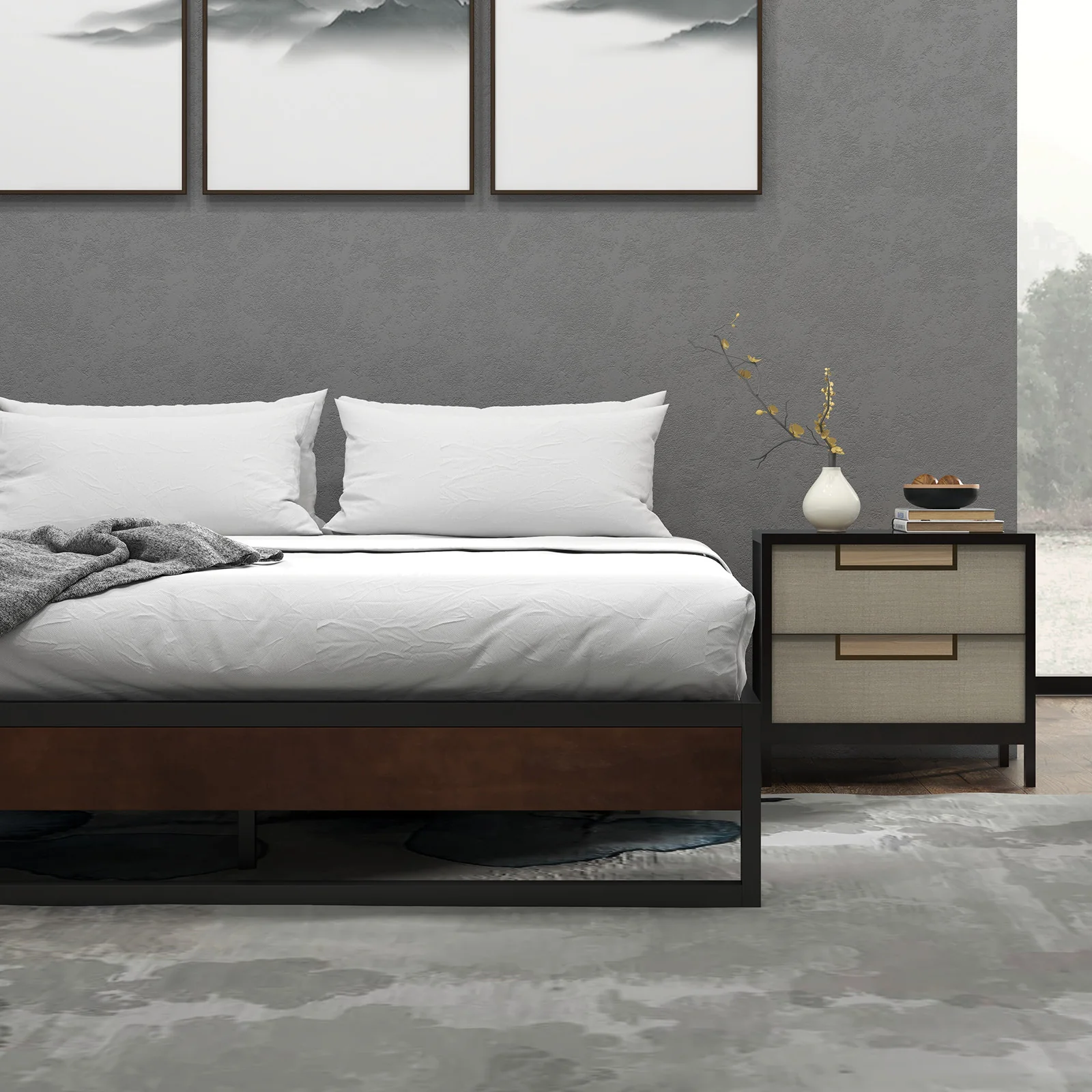 Sorrento Metal and Wood bed base - Double - Image 3