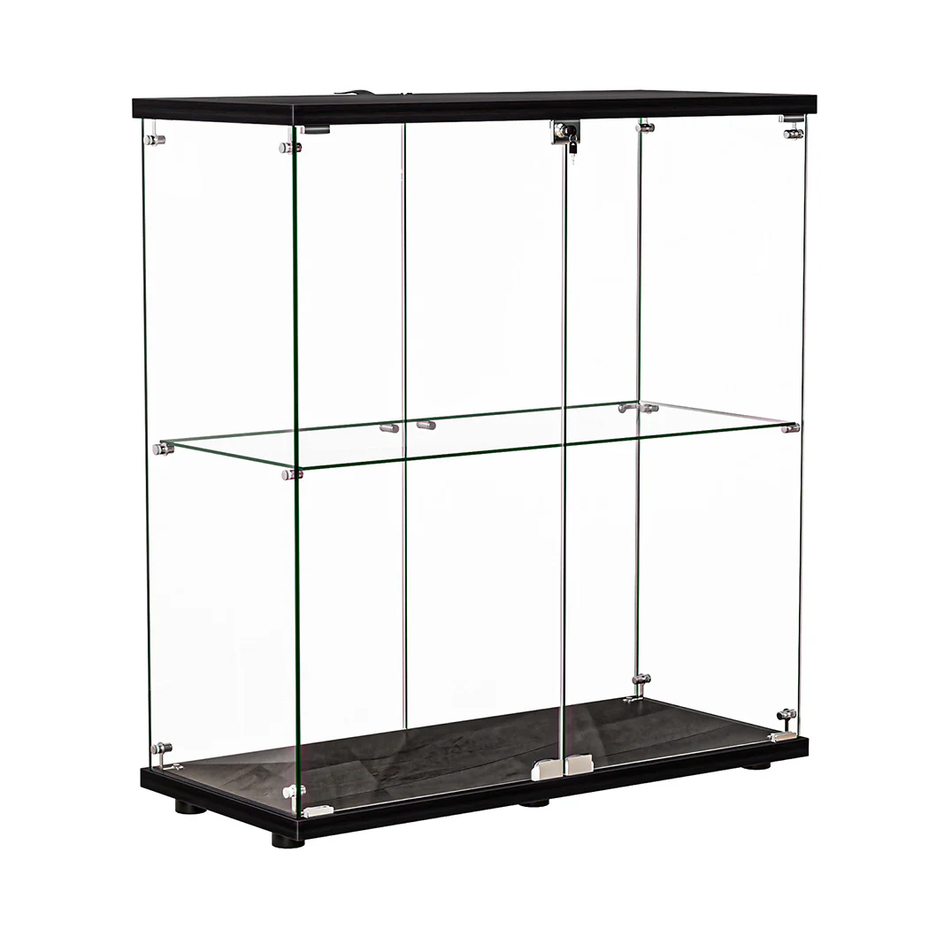 Stacked Glass Display Cabinet Lockable Collections Storage 2 Tier Shelf 2 Door - Image 9