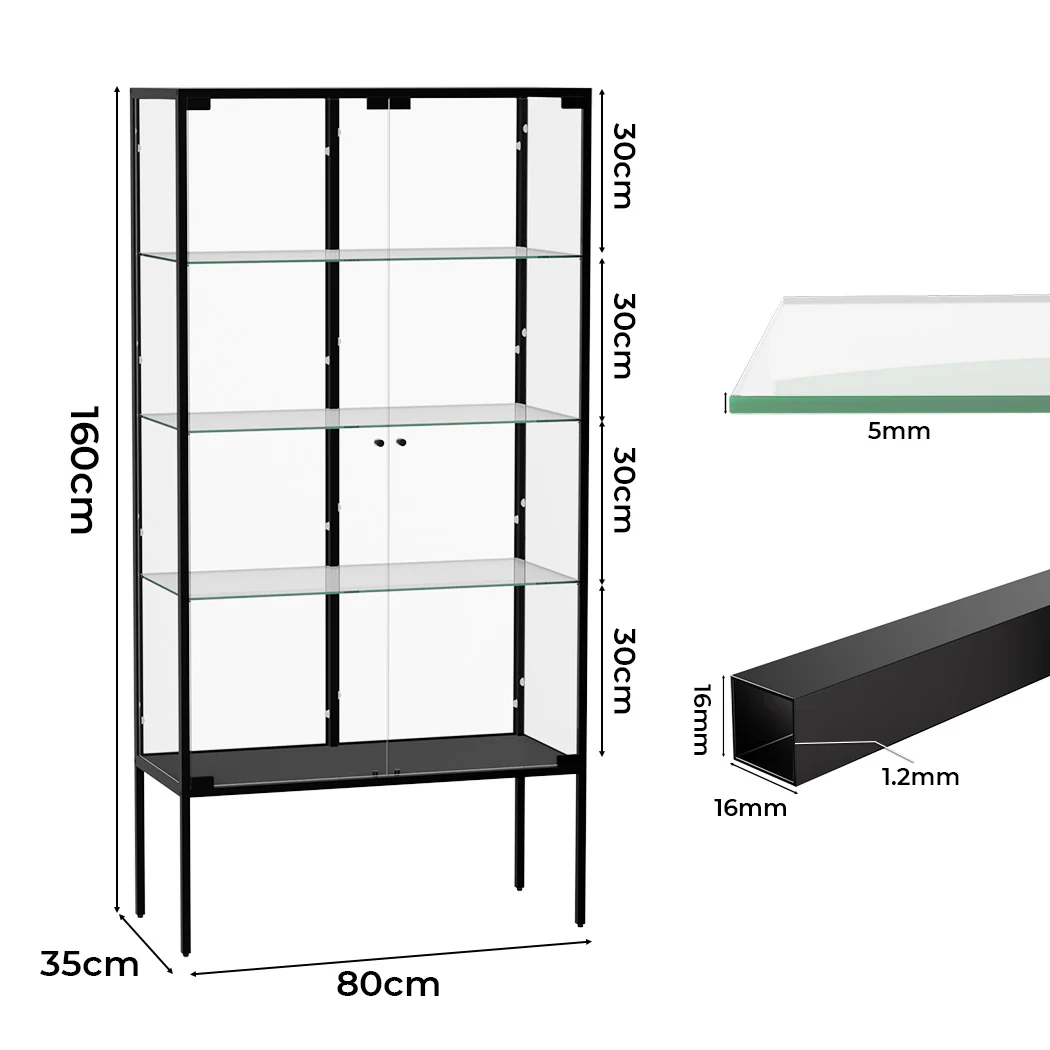 Stacked Glass Display Cabinet Steel 4 Tier 160cm - Image 2