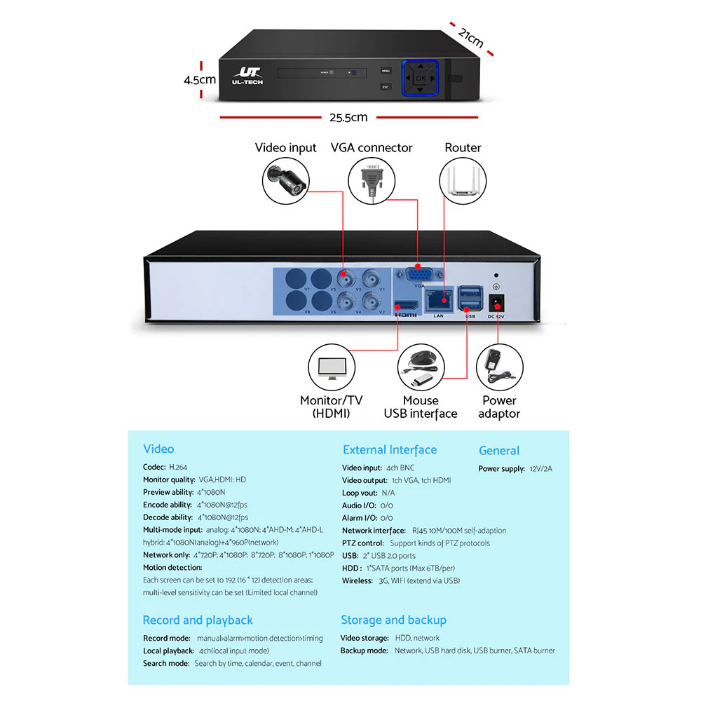 UL-tech CCTV Security System 4CH DVR 4 Cameras 1080p - Image 5