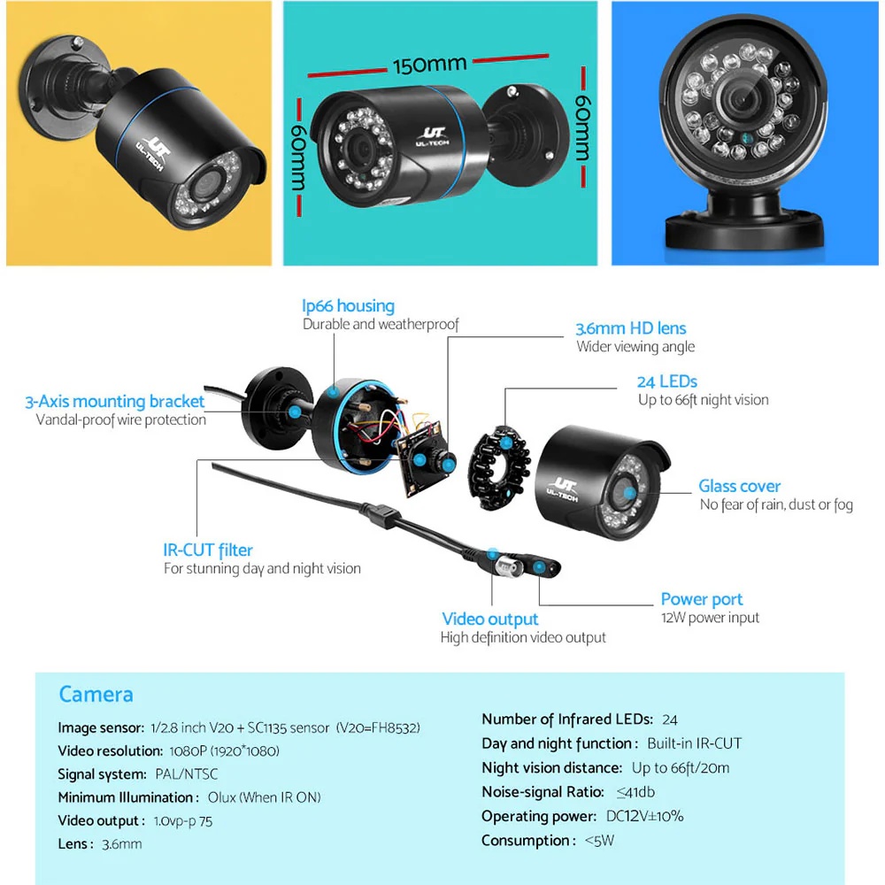 UL-tech CCTV Security System 4CH DVR 4 Cameras 1080p - Image 6