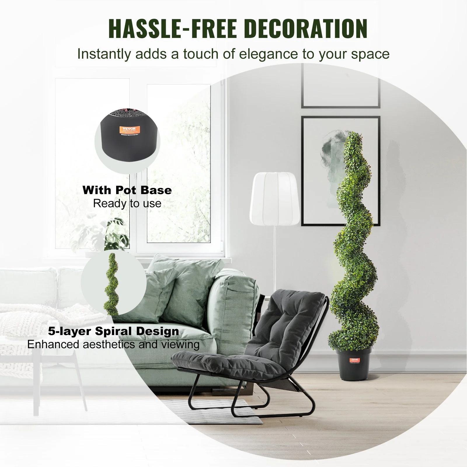 VEVOR 2 Pack 152.4cm Artificial Boxwood Topiary Tree Faux Plant UV Decor In/Outdoor - Image 5