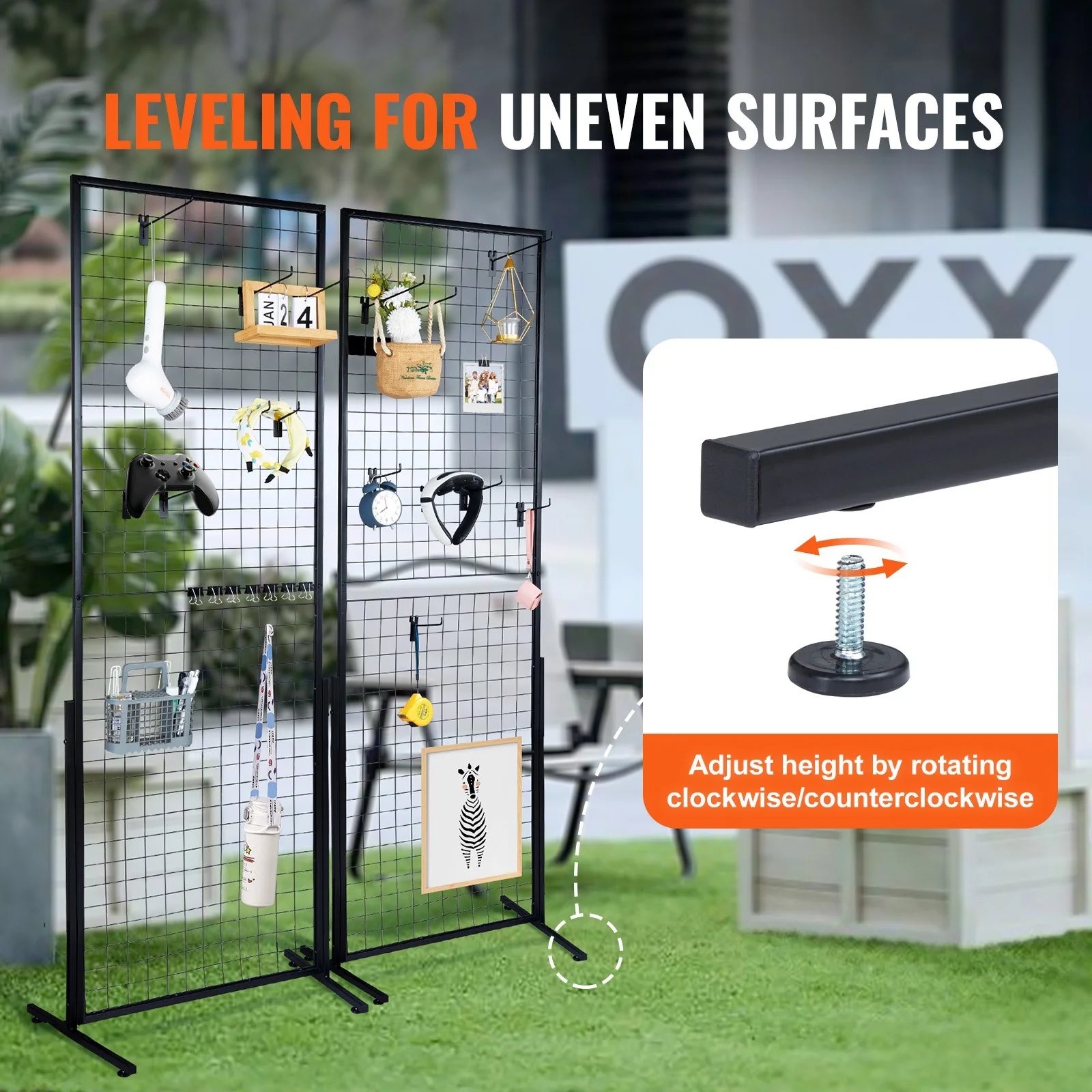 VEVOR 2' x 5.6' Grid Wall Panels Tower, 2 Packs Wire Gridwall Display Racks with T-Base Floorstanding, Double Side Gridwall Panels for Art Craft Shows, Retail Display with Extra Clips and Hooks - Image 5