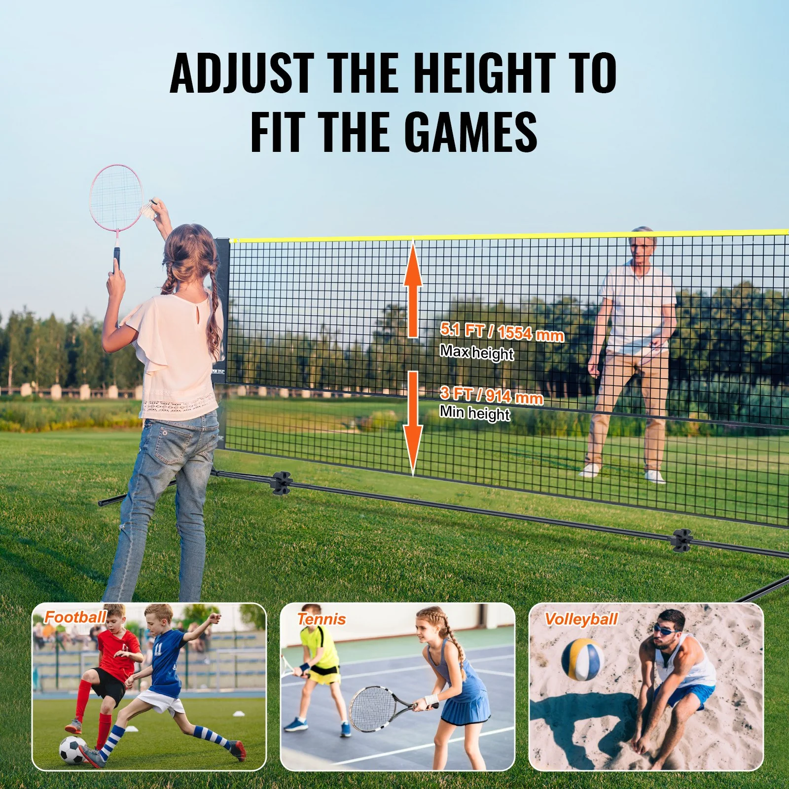VEVOR 20ft Badminton Net Set Outdoor Portable Volleyball Pickleball Tennis Net - Image 5