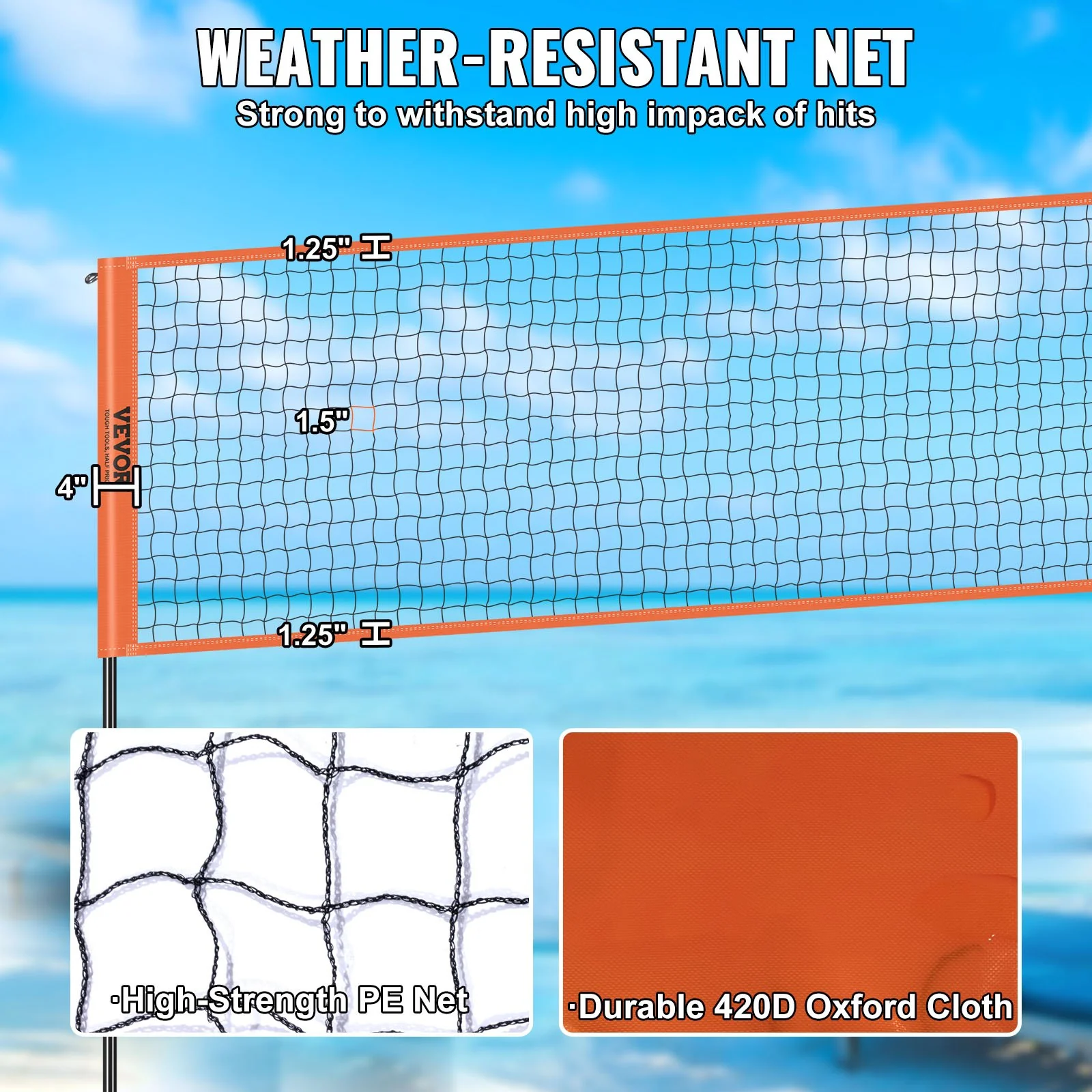 VEVOR 4-Way Volleyball Net, Adjustable Height Badminton Net Set for Backyard Beach Lawn, Outdoor Portable Volleyball Net with Carrying Bag, 4 Square Quick Assemble Game Set For Kids And Adults - Image 4