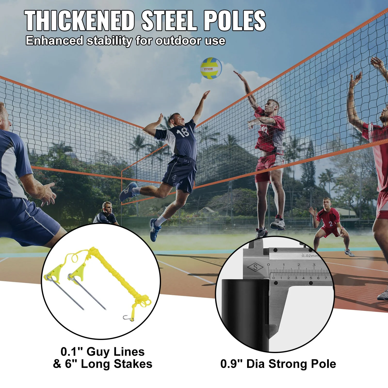 VEVOR 4-Way Volleyball Net, Adjustable Height Badminton Net Set for Backyard Beach Lawn, Outdoor Portable Volleyball Net with Carrying Bag, 4 Square Quick Assemble Game Set For Kids And Adults - Image 5