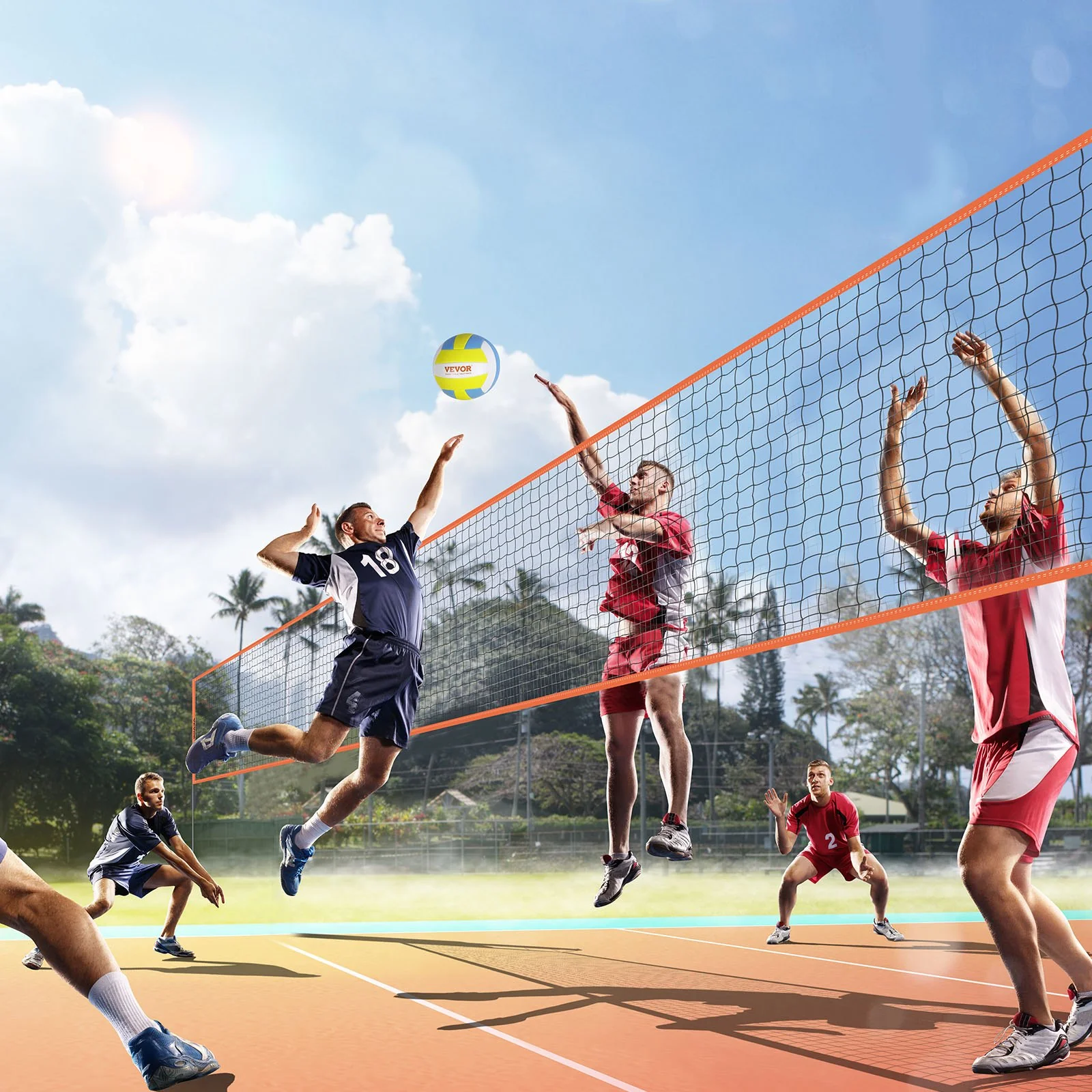 VEVOR 4-Way Volleyball Net, Adjustable Height Badminton Net Set for Backyard Beach Lawn, Outdoor Portable Volleyball Net with Carrying Bag, 4 Square Quick Assemble Game Set For Kids And Adults - Image 8