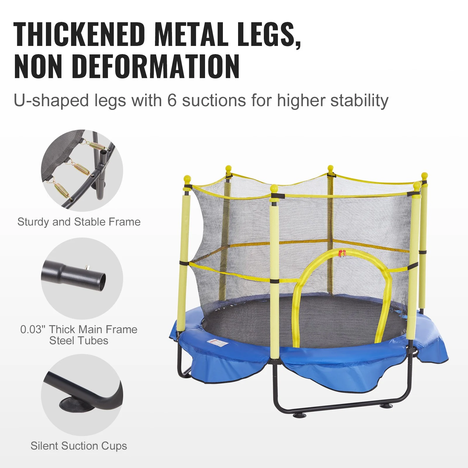 VEVOR 5FT Trampoline for Kids, 60" Indoor Outdoor Trampoline with Safety Enclosure Net, Basketball Hoop and Ocean Balls, Mini Toddler Recreational Trampoline Birthday Gifts for 3+ Years Kids - Image 3