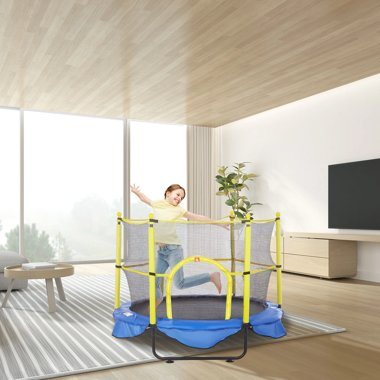 VEVOR 5FT Trampoline for Kids, 60" Indoor Outdoor Trampoline with Safety Enclosure Net, Basketball Hoop and Ocean Balls, Mini Toddler Recreational Trampoline Birthday Gifts for 3+ Years Kids - Image 8