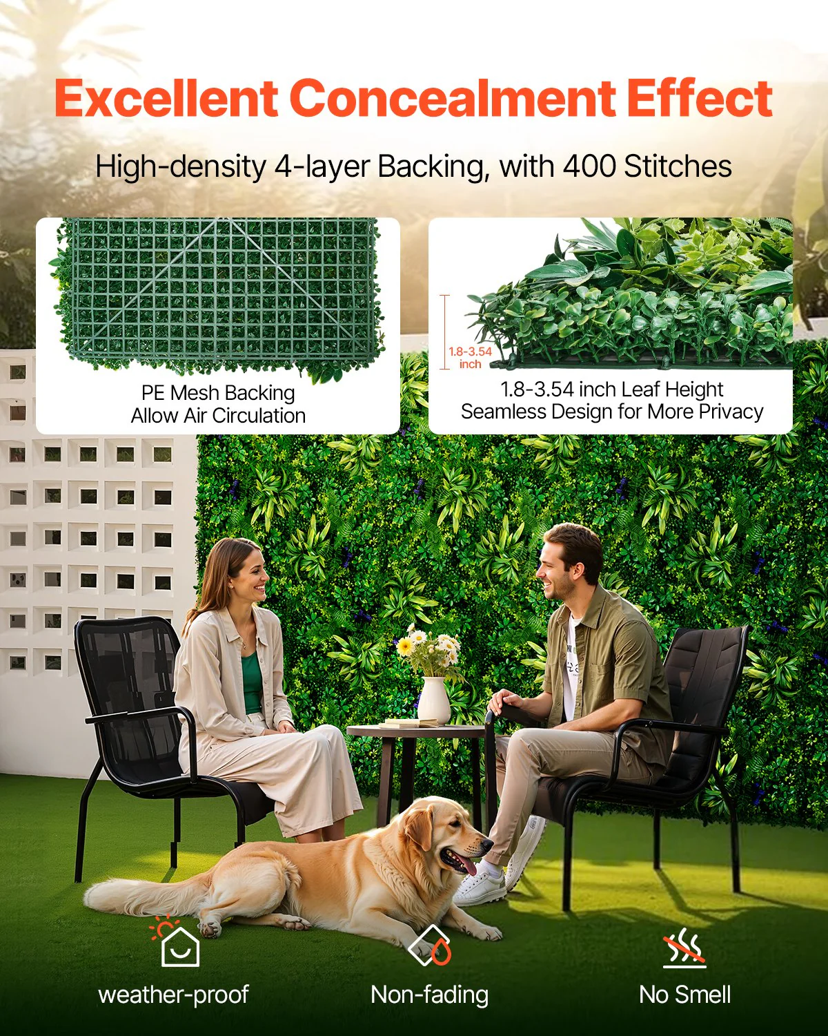 VEVOR Artificial Grass Wall Panels, 12 PCS 20 x 20 inch, 3D Combination Greenery Boxwood Panel for Indoor Outdoor Green Decor & Ivy Fence Covering, Privacy Backdrop Wall Hedge Screen for Garden - Image 3