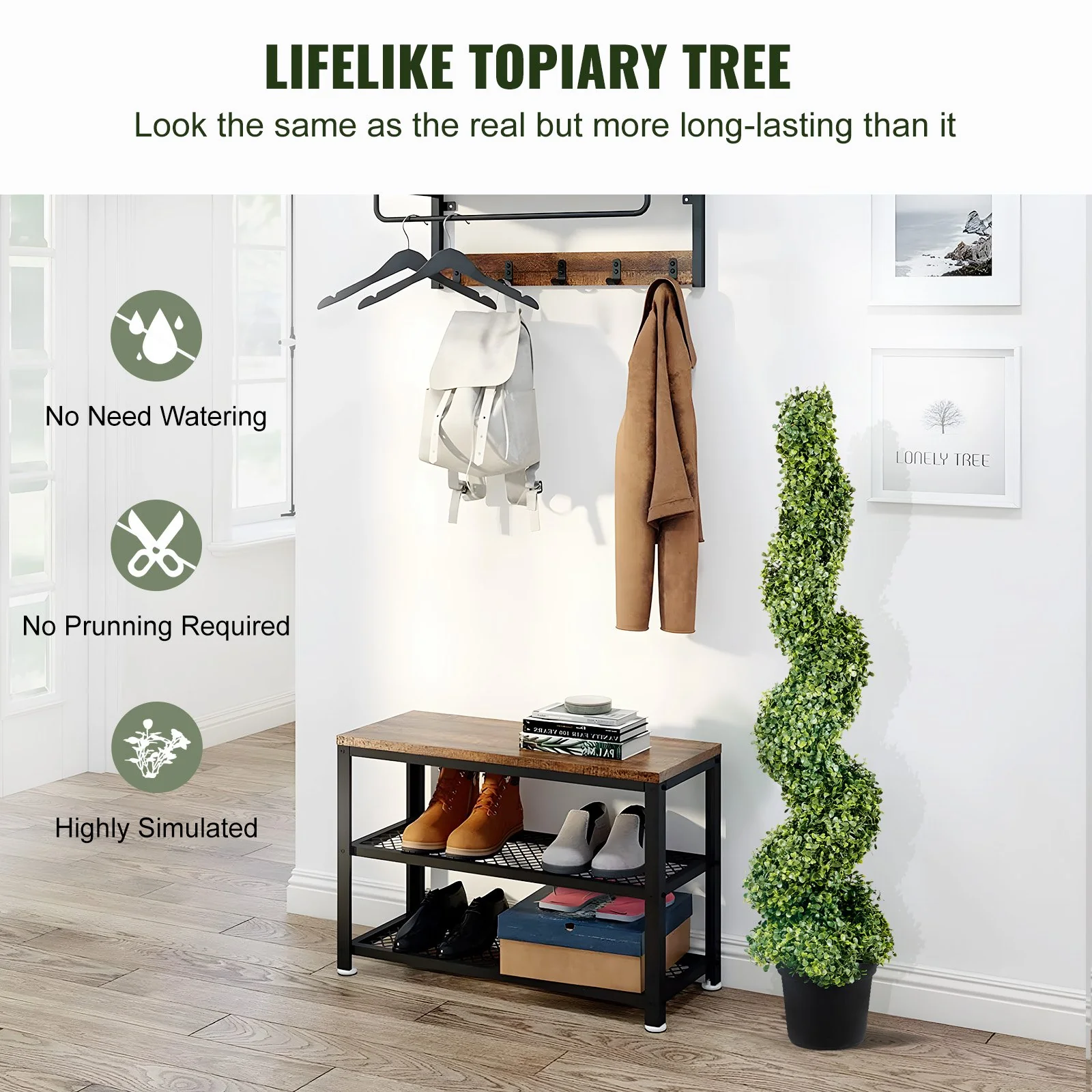 VEVOR Artificial Topiaries Boxwood Trees, 10cm Tall (2 Pieces) Faux Topiary Plant Outdoor, All-year Green Feaux Plant w/ Replaceable Leaves for Decorative Indoor/Outdoor/Garden - Image 2
