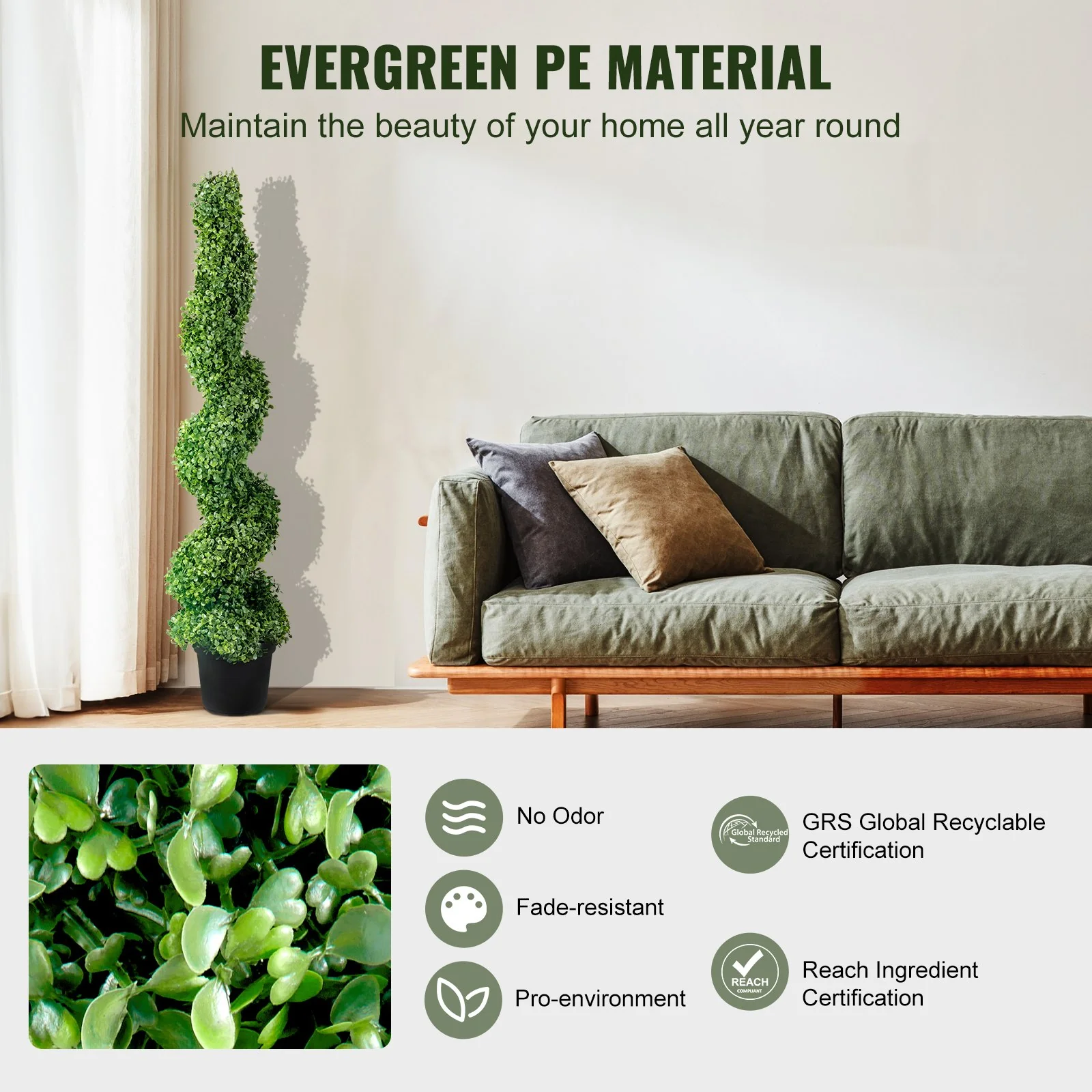 VEVOR Artificial Topiaries Boxwood Trees, 10cm Tall (2 Pieces) Faux Topiary Plant Outdoor, All-year Green Feaux Plant w/ Replaceable Leaves for Decorative Indoor/Outdoor/Garden - Image 3
