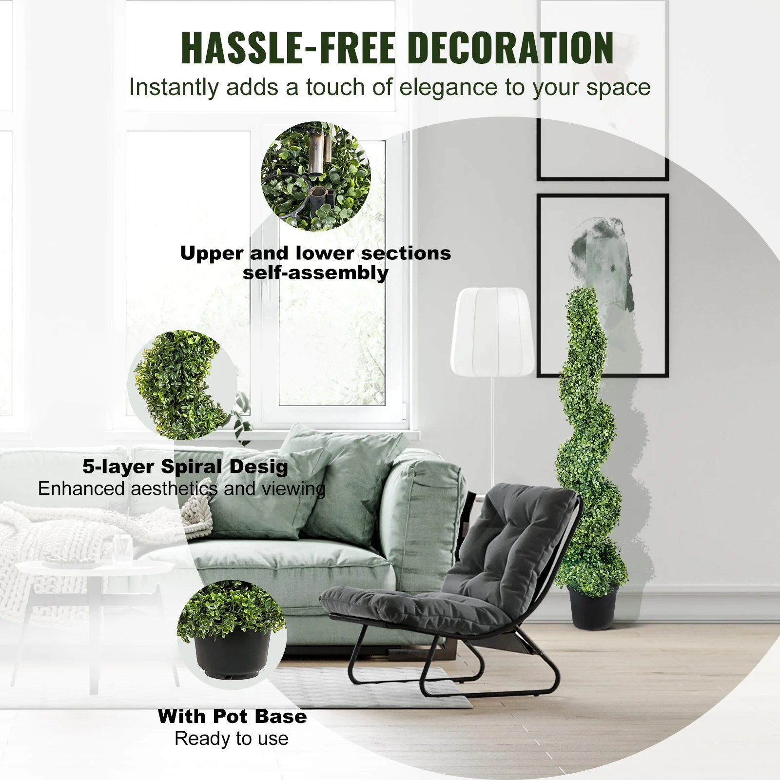 VEVOR Artificial Topiaries Boxwood Trees, 10cm Tall (2 Pieces) Faux Topiary Plant Outdoor, All-year Green Feaux Plant w/ Replaceable Leaves for Decorative Indoor/Outdoor/Garden - Image 5