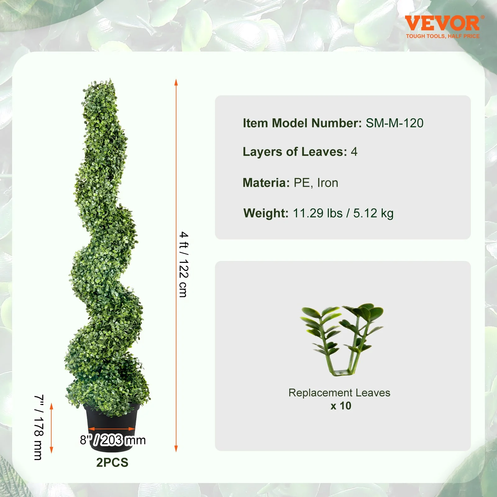 VEVOR Artificial Topiaries Boxwood Trees, 10cm Tall (2 Pieces) Faux Topiary Plant Outdoor, All-year Green Feaux Plant w/ Replaceable Leaves for Decorative Indoor/Outdoor/Garden - Image 7