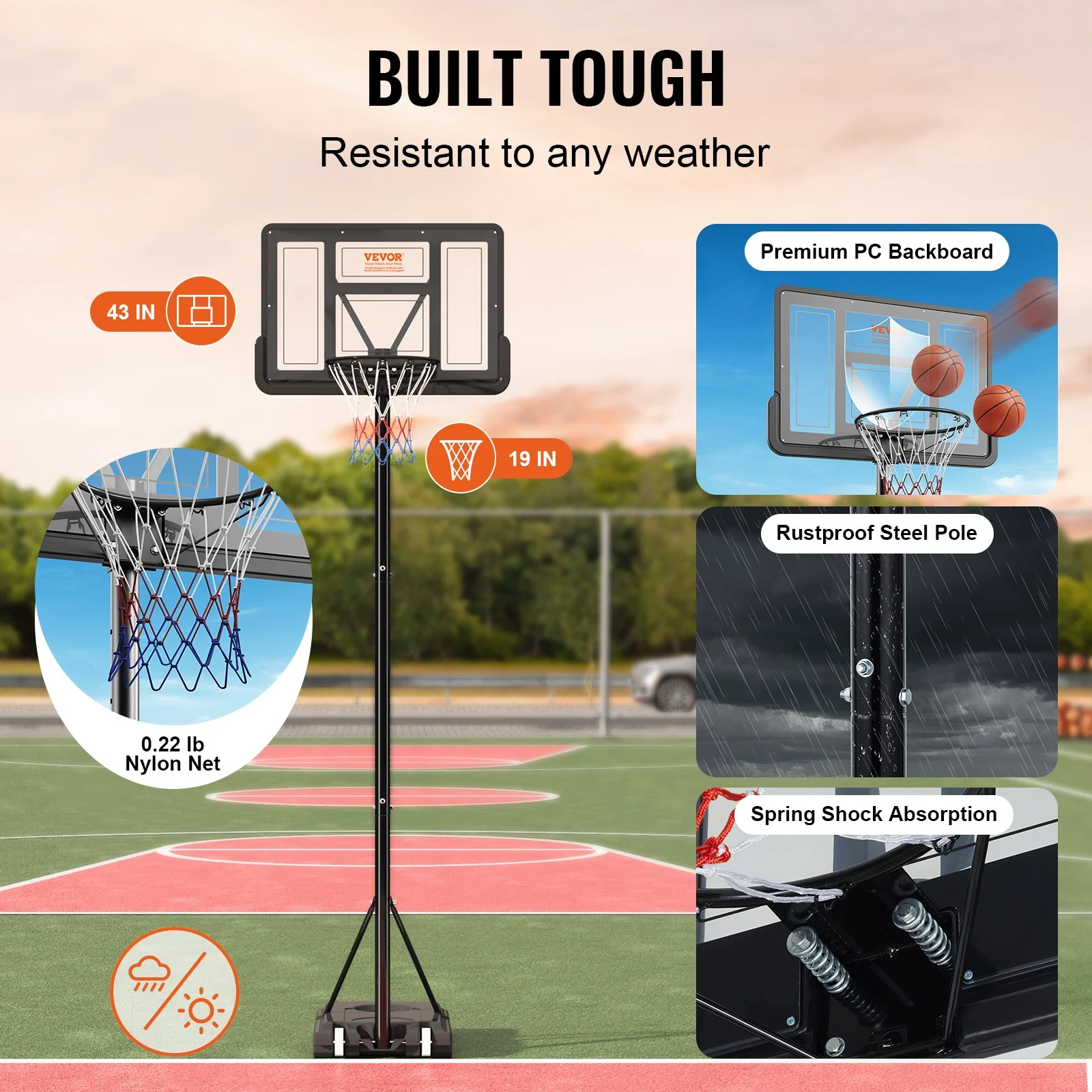VEVOR Basketball Hoop, 4-10 ft Adjustable Height Portable Backboard System, 44 inch Basketball Hoop & Goal, Kids & Adults Basketball Set with Wheels, Stand, and Fillable Base, for Outdoor/Indoor - Image 5
