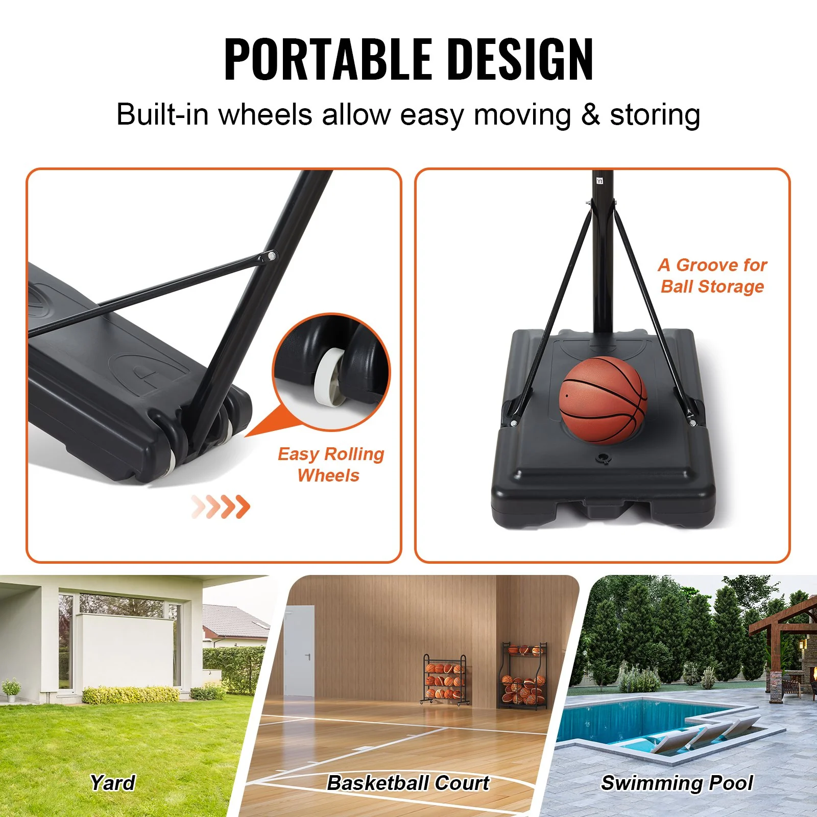 VEVOR Basketball Hoop, 4-10 ft Adjustable Height Portable Backboard System, 44 inch Basketball Hoop & Goal, Kids & Adults Basketball Set with Wheels, Stand, and Fillable Base, for Outdoor/Indoor - Image 6