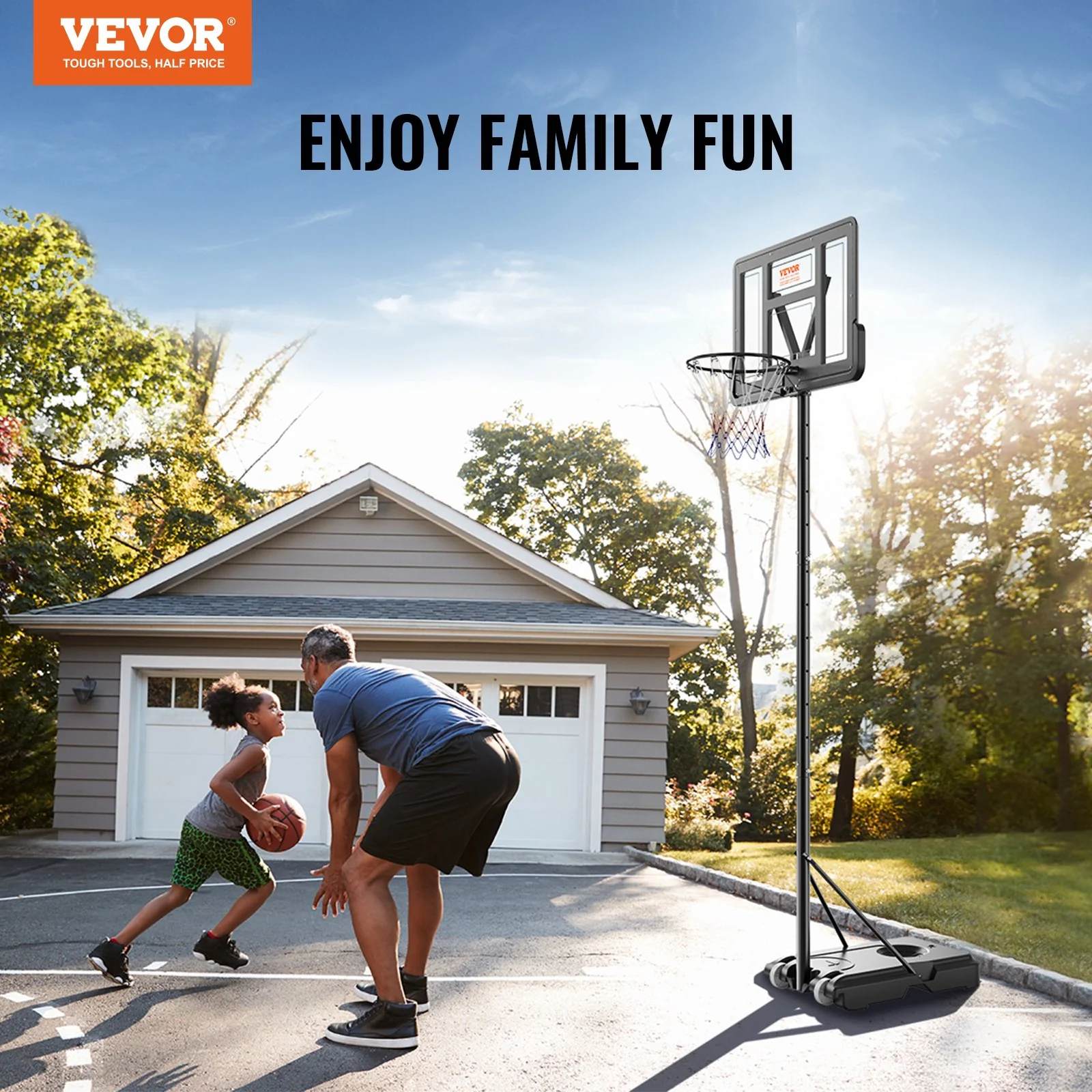 VEVOR Basketball Hoop, 4-10 ft Adjustable Height Portable Backboard System, 44 inch Basketball Hoop & Goal, Kids & Adults Basketball Set with Wheels, Stand, and Fillable Base, for Outdoor/Indoor - Image 7