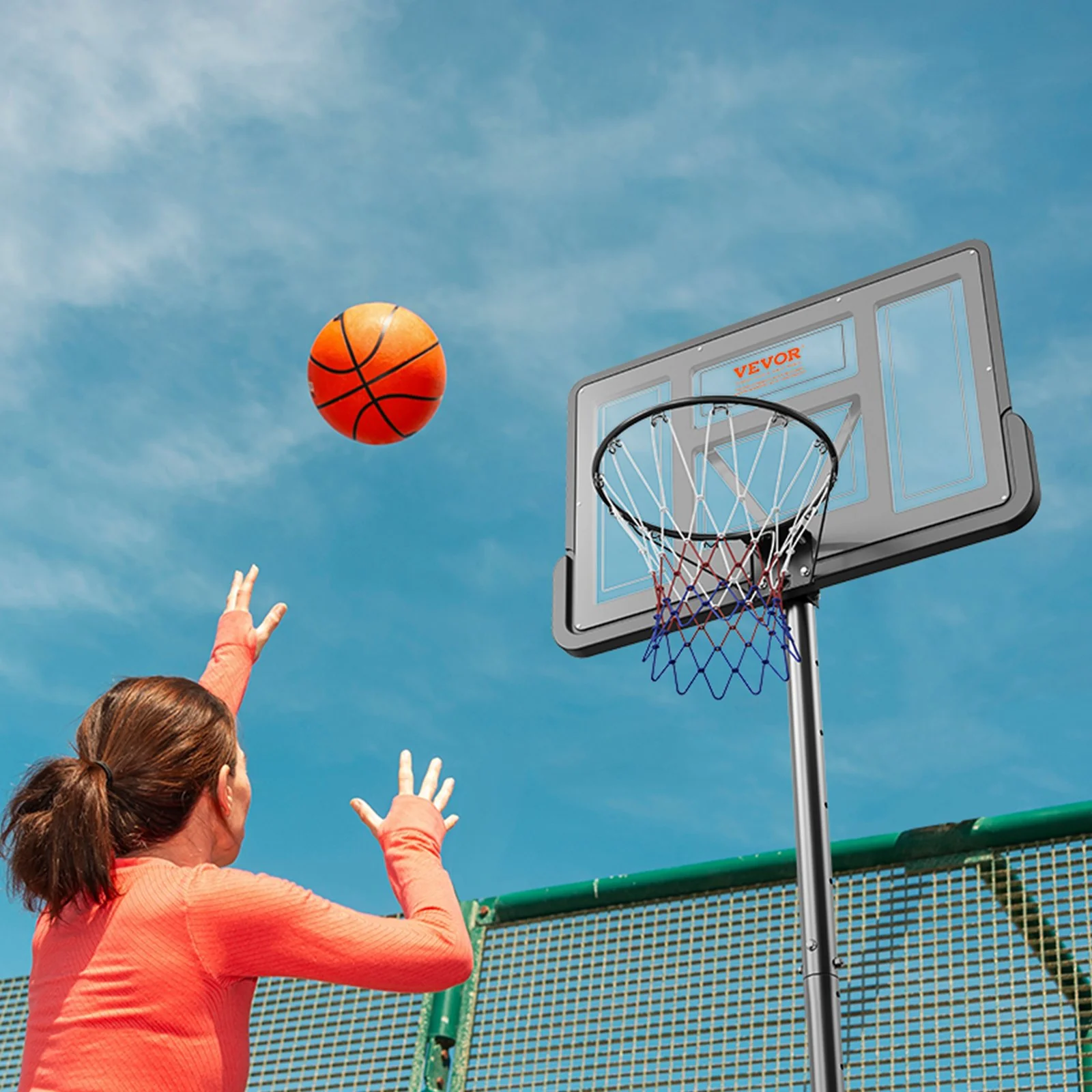 VEVOR Basketball Hoop, 4-10 ft Adjustable Height Portable Backboard System, 44 inch Basketball Hoop & Goal, Kids & Adults Basketball Set with Wheels, Stand, and Fillable Base, for Outdoor/Indoor - Image 8
