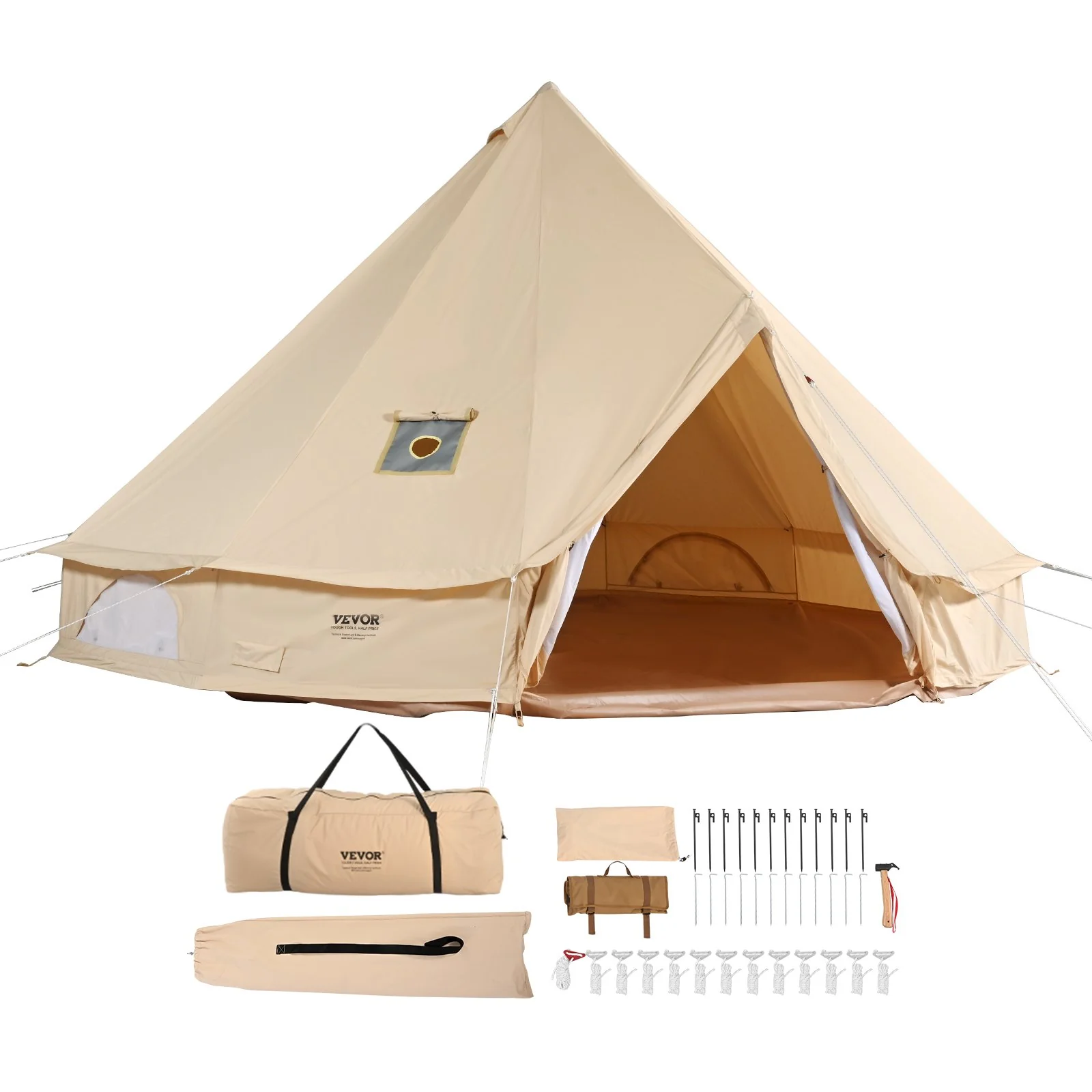 VEVOR Canvas Bell Tent 5m/16.4ft 4-Season Camping Yurt Tent with Stove Jack - Image 9
