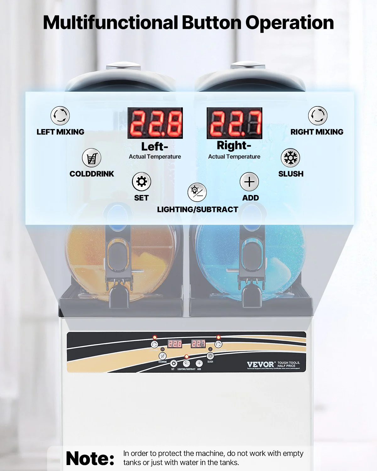 VEVOR Commercial Frozen Drink Maker, 15Lx2 Double Tank Slushy Machine, 120 Cups Stainless Steel Margarita Smoothie Frozen Drink Machine, Slushie Maker for Home Party Restaurants Cafe Bars - Image 4