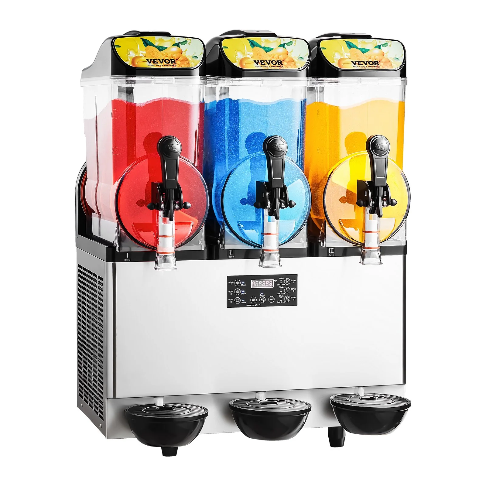 VEVOR Commercial Frozen Drink Maker, 15Lx3 Triple Tank Slushy Machine, 180 Cups Stainless Steel Margarita Smoothie Frozen Drink Machine, Slushie Maker for Home Party Restaurants Cafe Bars - Image 9