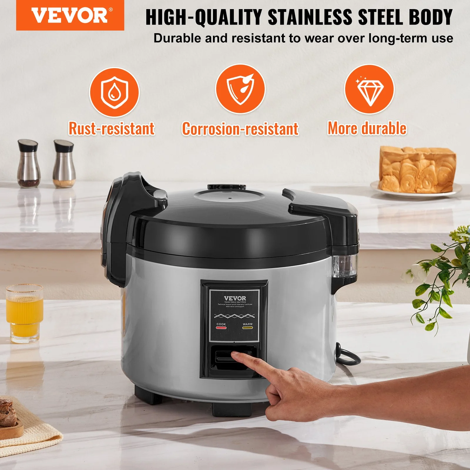 VEVOR Commercial Rice Cooker 60-Cup Non-Stick Pot 13L 12H Keep Warm Restaurant - Image 2