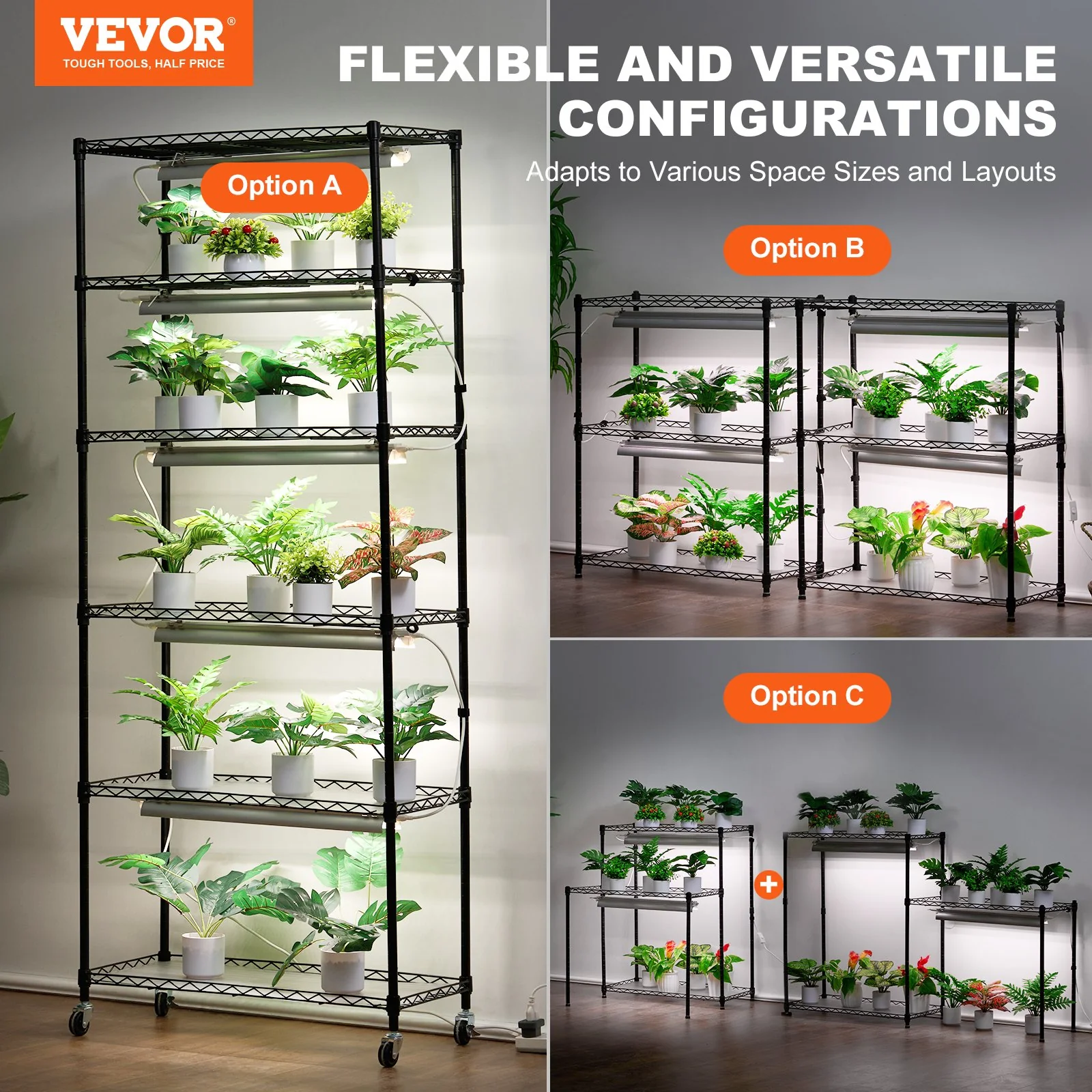 VEVOR DIY Plant Stand with Grow Lights 6 Tiers 192W 70.9" Tall Plant Grow Shelf - Image 2