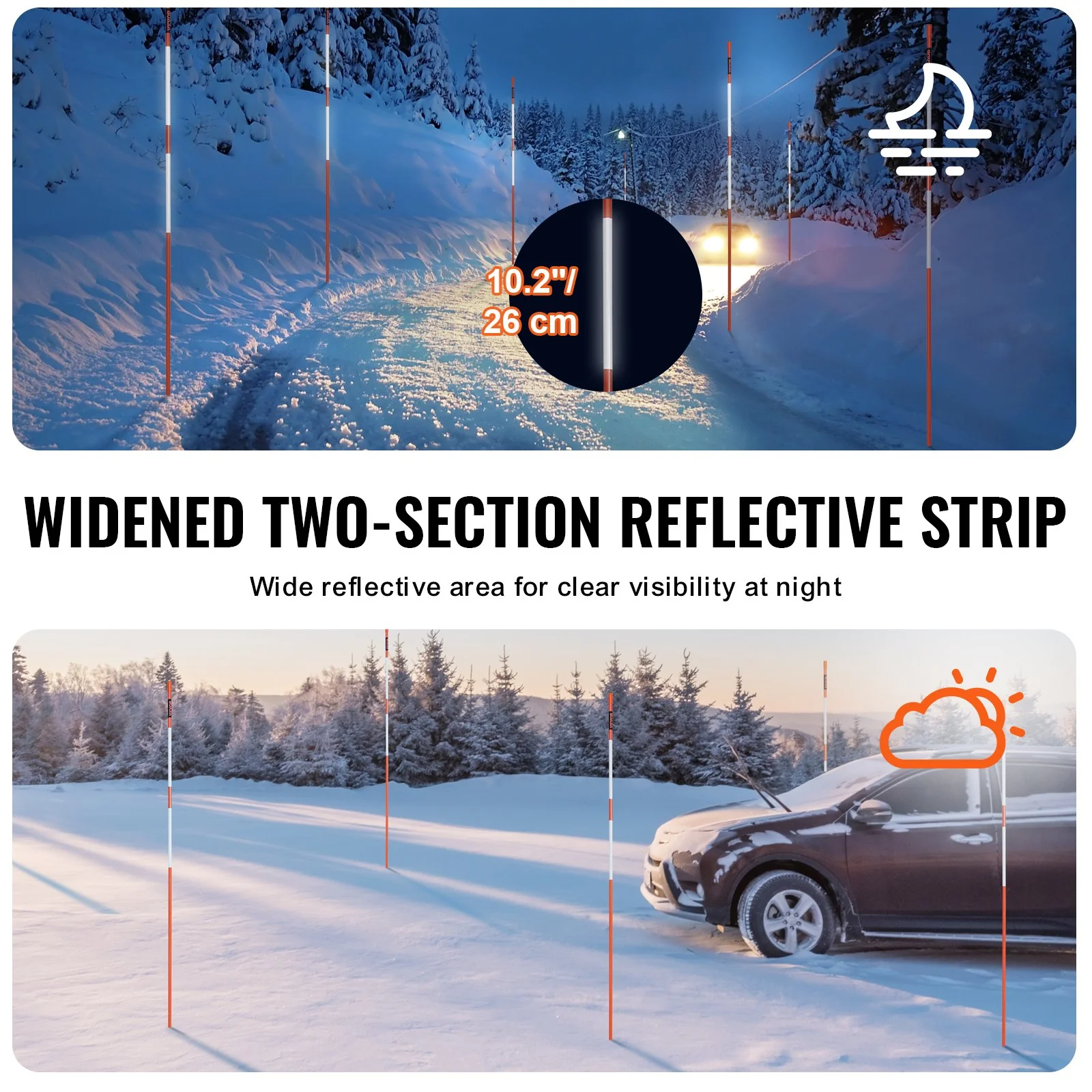 VEVOR Driveway Markers, 100PCS 121.5cm, 0.78cm Diameter, Orange Fiberglass Poles Snow Stakes with Reflective Tape, 30cm Steel Drill Bit & Protection Gloves for Parking Lots, Walkways Easy Visibility - Image 5