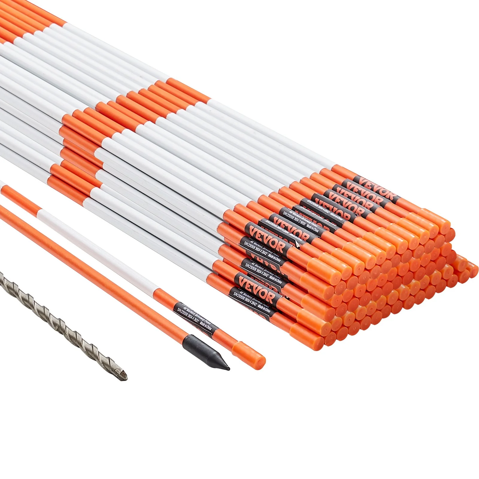 VEVOR Driveway Markers, 100PCS 121.5cm, 0.78cm Diameter, Orange Fiberglass Poles Snow Stakes with Reflective Tape, 30cm Steel Drill Bit & Protection Gloves for Parking Lots, Walkways Easy Visibility - Image 9