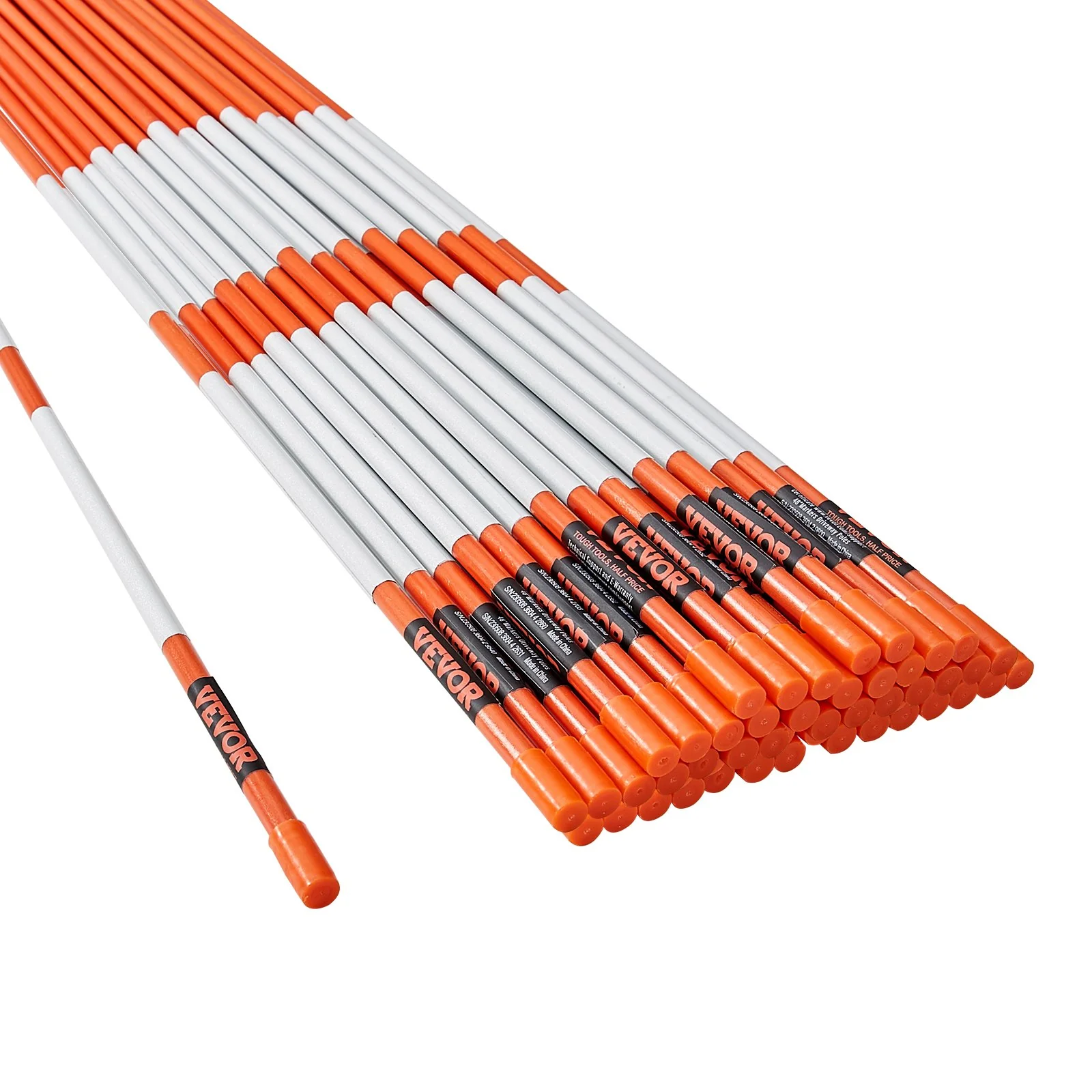 VEVOR Driveway Markers, 50 PCS 121.5 cm, 0.78 cm Diameter Orange Fiberglass Poles Snow Stakes with Reflective Tape, 30 cm Steel Drill Bit & Protection Gloves for Parking Lots, Walkways Easy Visibility - Image 10
