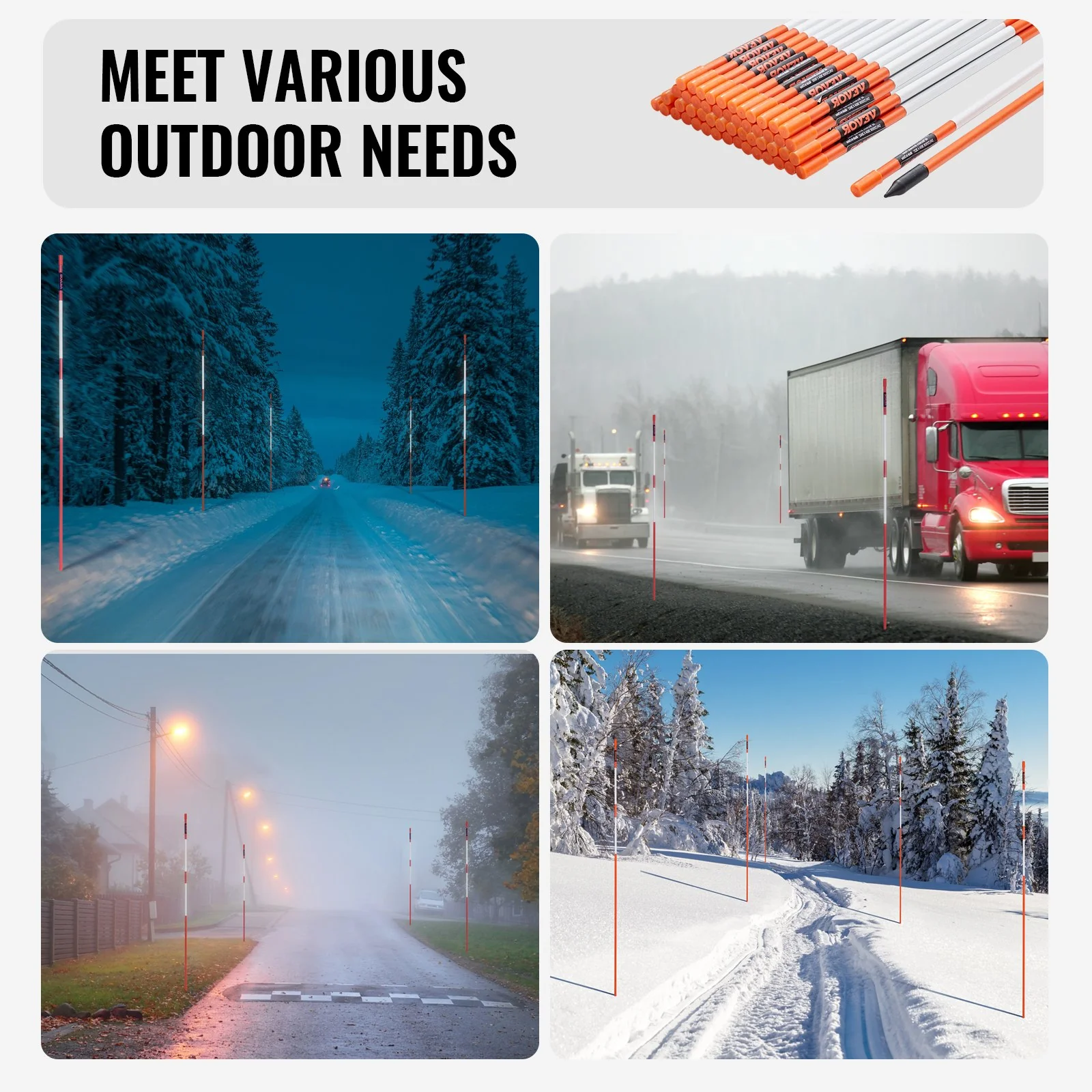 VEVOR Driveway Markers, 50 PCS 121.5 cm, 0.78 cm Diameter Orange Fiberglass Poles Snow Stakes with Reflective Tape, 30 cm Steel Drill Bit & Protection Gloves for Parking Lots, Walkways Easy Visibility - Image 6