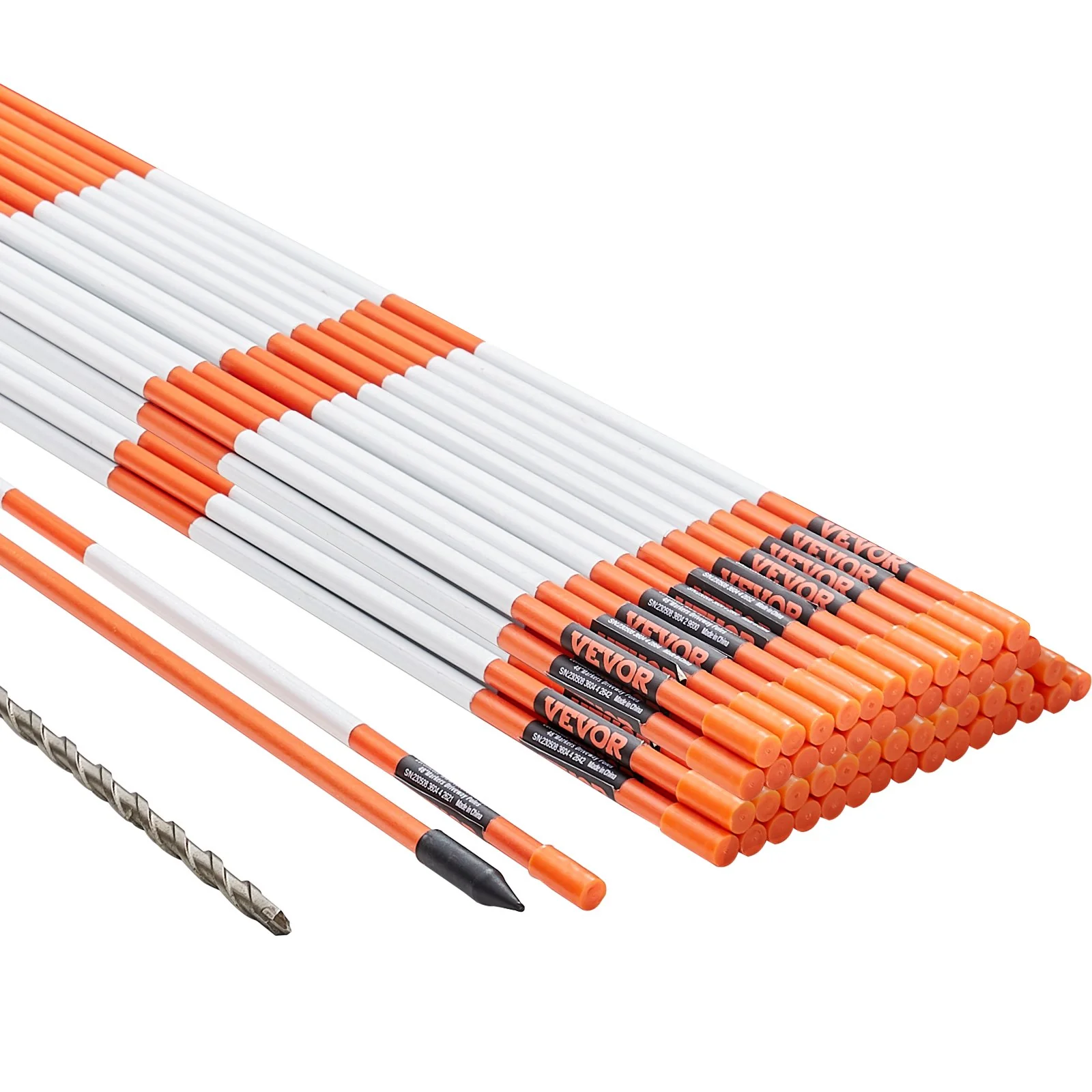 VEVOR Driveway Markers, 50 PCS 121.5 cm, 0.78 cm Diameter Orange Fiberglass Poles Snow Stakes with Reflective Tape, 30 cm Steel Drill Bit & Protection Gloves for Parking Lots, Walkways Easy Visibility - Image 9