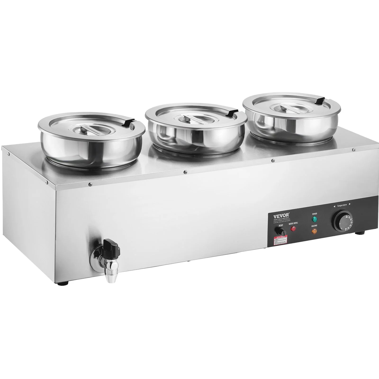 VEVOR Electric Soup Warmer, Three 7.4QT Stainless Steel Round Pot, 1200W Commercial Food Warmer, 30 - 85‚ÑÉ Adjustable Temp, Bain Marie with Anti-Dry Burn and Reset Button, for Restaurant, Buffet