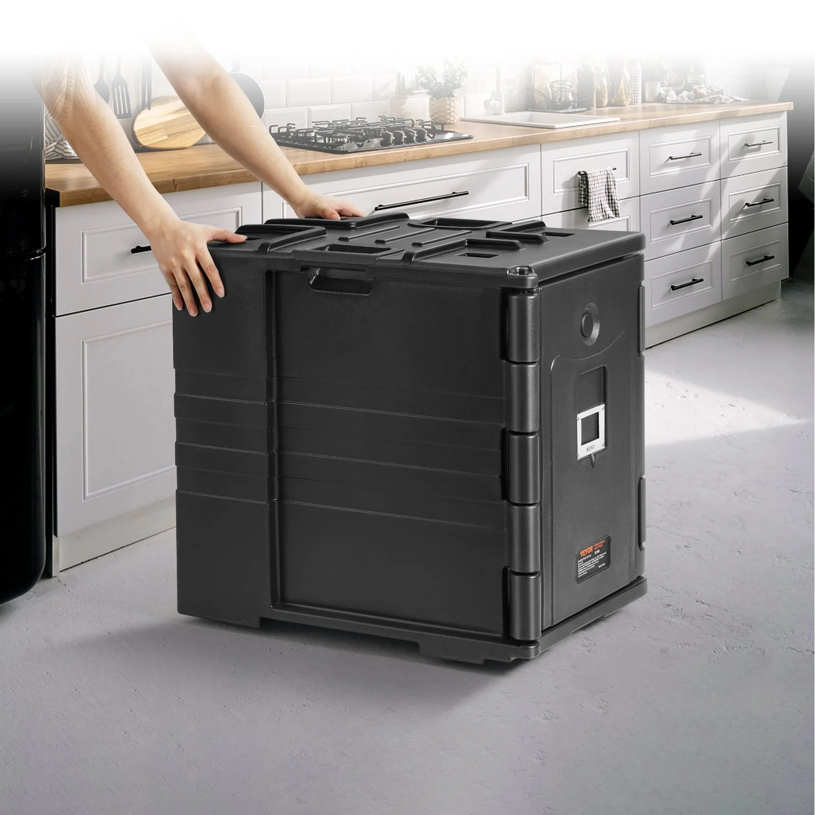 VEVOR Insulated Food Pan Carrier, 82 Qt Hot Box for Catering, LLDPE Food Box Carrier w/ Double Buckles, Front Loading Food Warmer w/ Handles, Stackable End Loader for Restaurant, Canteen, etc. Black - Image 8