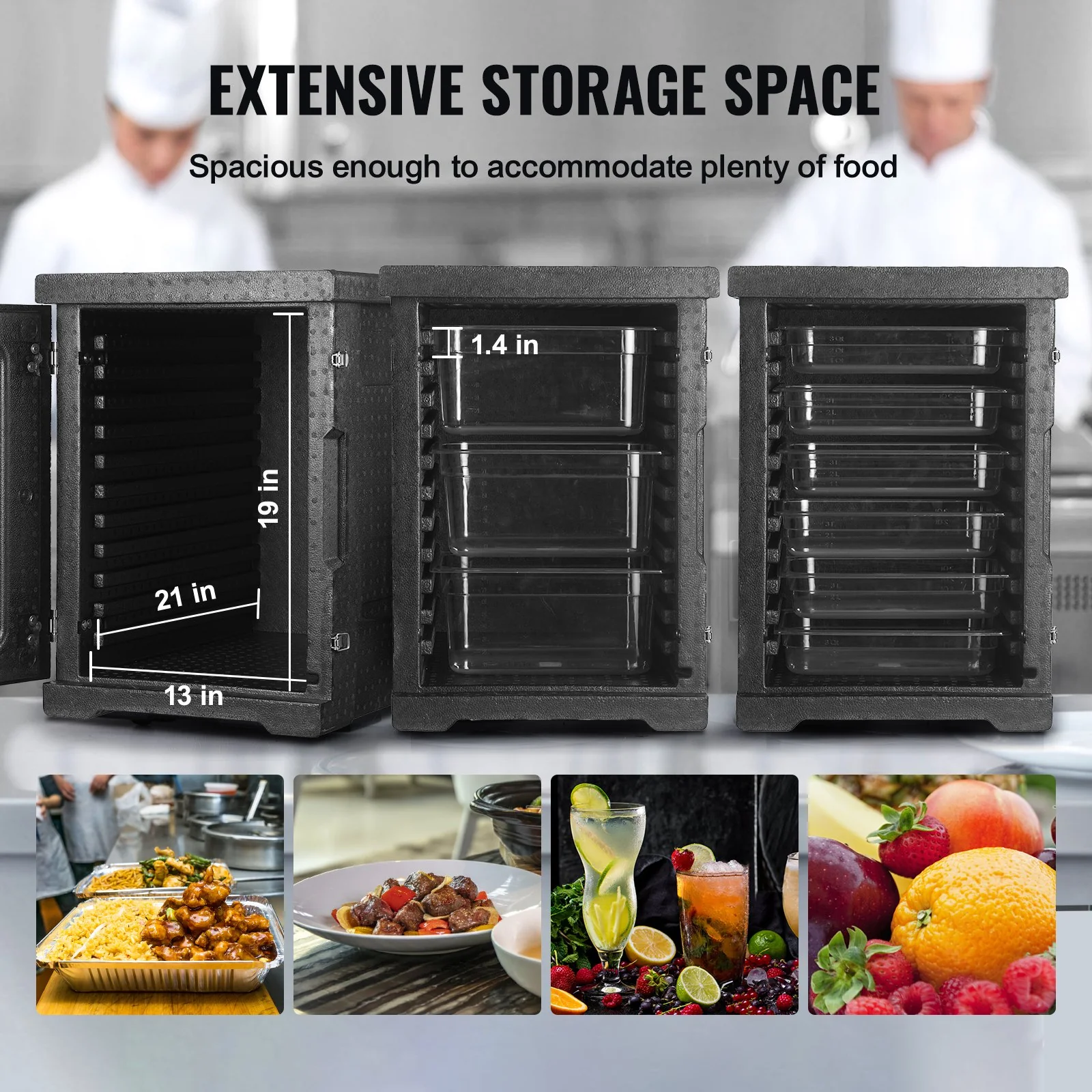 VEVOR Insulated Food Pan Carrier, 90L Hot Box for Catering, LLDPE Food Box Carrier with Double Buckles, Front Loading Food Warmer for Restaurant, Canteen, etc. - Image 4