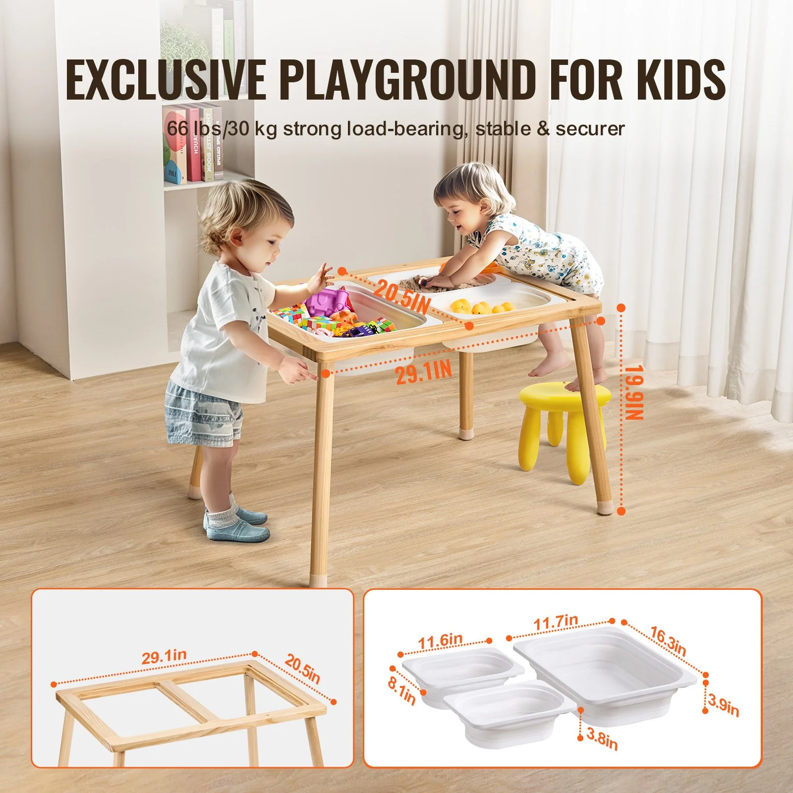 VEVOR Kids Sensory Table Indoor Wooden Play Sand Water Table with 3 Storage Bins - Image 4
